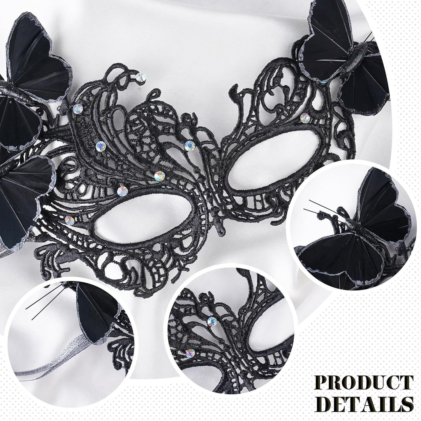 Zinniday Butterfly Masquerade Masks for Women - 2025 Venetian Lace Mask with Rhinestone, 1950s Eyemask for Woman