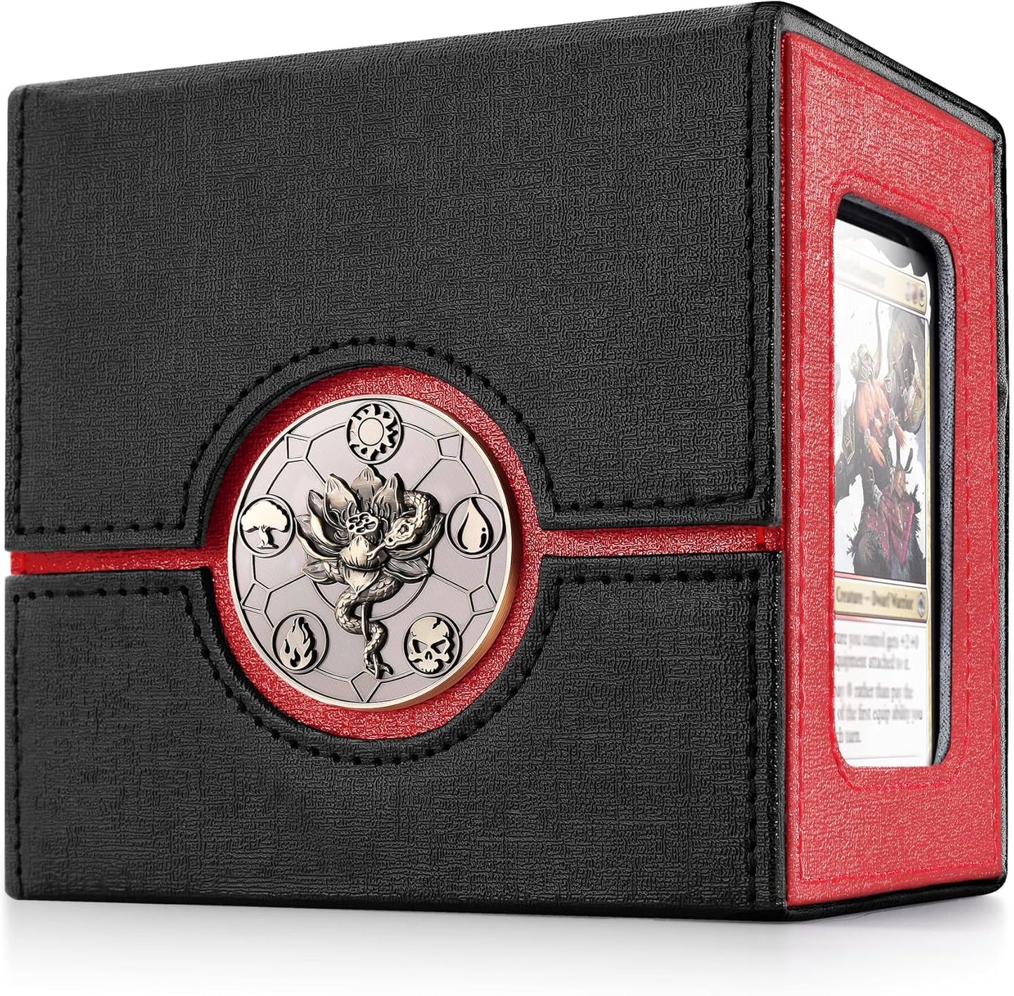 Kabinka Commander Deck Box for MTG with Metal Emblem, Card Deck Box with Dice Tray, Hold 100 Double-Sleeved Cards for TCG/PTCG, Cards Storage Case, 35PT Magnetic Card Holder (Black& Purple, Lotus)