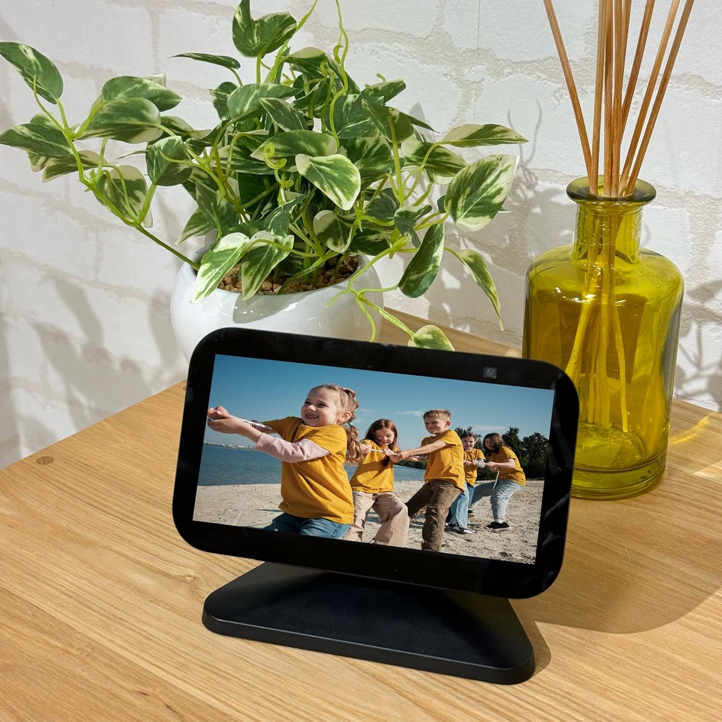 Sintron Adjustable Magnetic Stand Mount for Echo Show 5 (3rd Gen) & iPhone Models, Smart Display Stand Holder for Show 5 3rd Gen with 360 Degree Rotation, Swivel Tilt Function, Anti-Slip Base (Black)