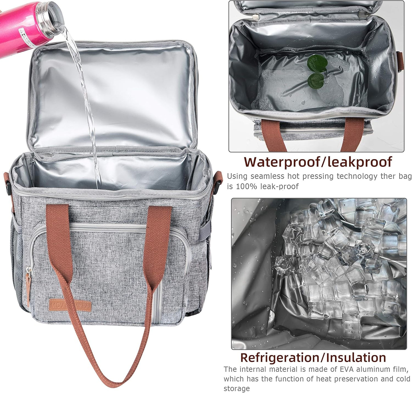 Lunch Bag Women Insulated Lunch Box for Work, Purple Expandable Large Lunch Bags, Leakproof Double Deck Lunch Box Cooler Bag(Purple)