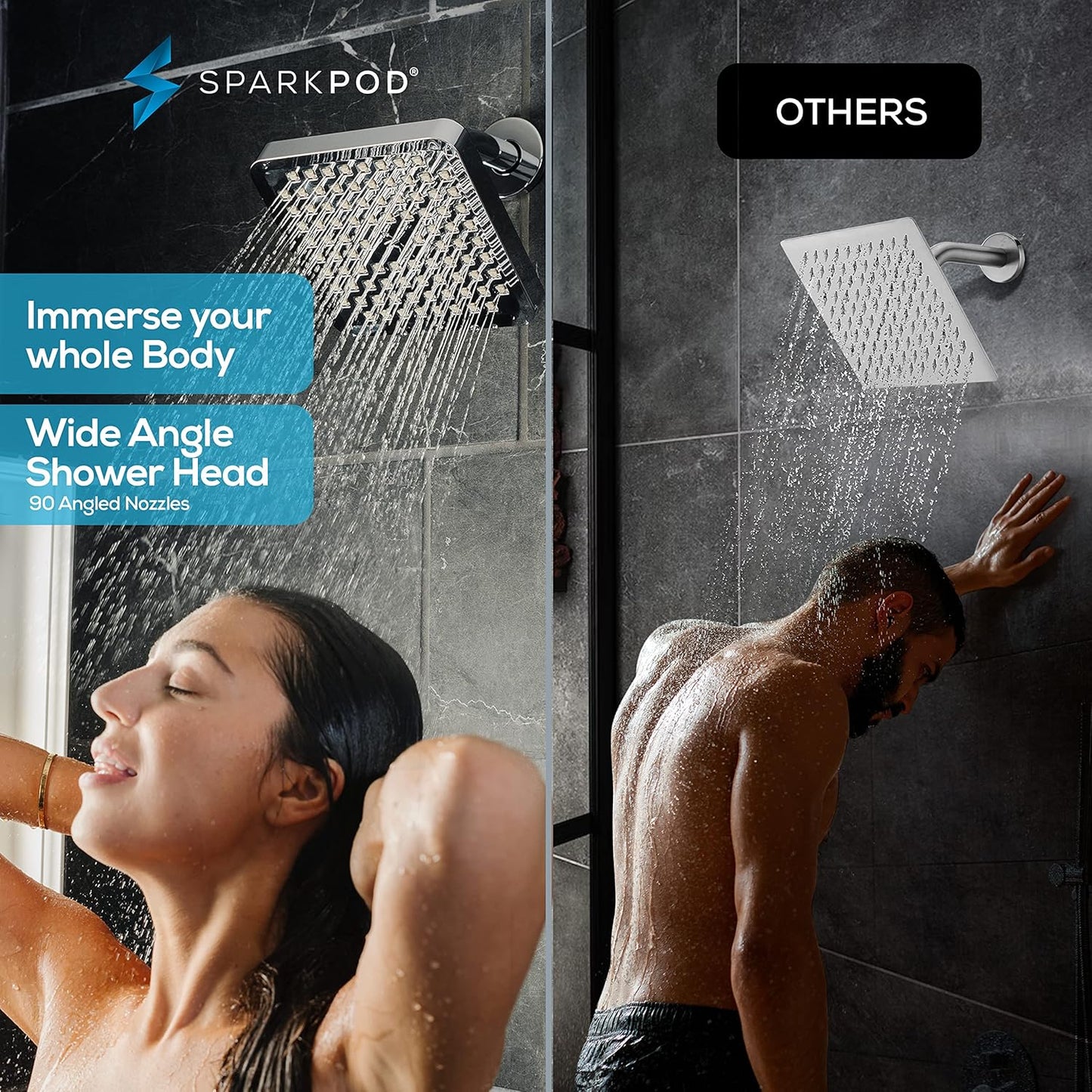 SparkPod Shower Head - High Pressure Rain - Premium Quality Luxury Design - 1-Min Install - Easy Clean Adjustable Replacement for Your Bathroom Shower Heads (Luxury Polished Chrome, 6 Inch Round)