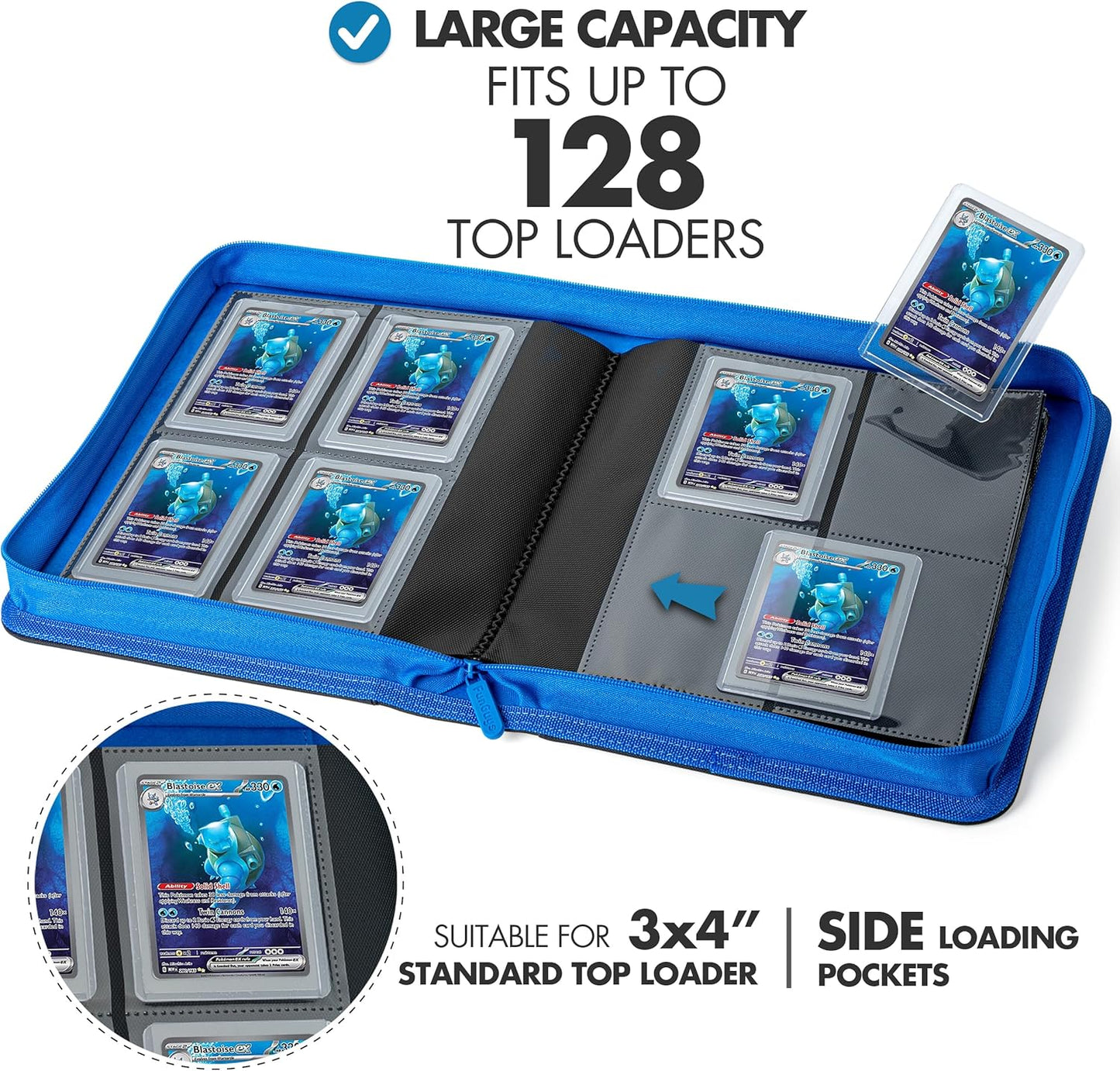 FunGuys Toploader Binder, Trading Card Binder Storage,128 4 Pocket Top Loader Pokemon Binder, Card Collection Yugioh Cards, MTG, TCG, Folders for Trading Cards