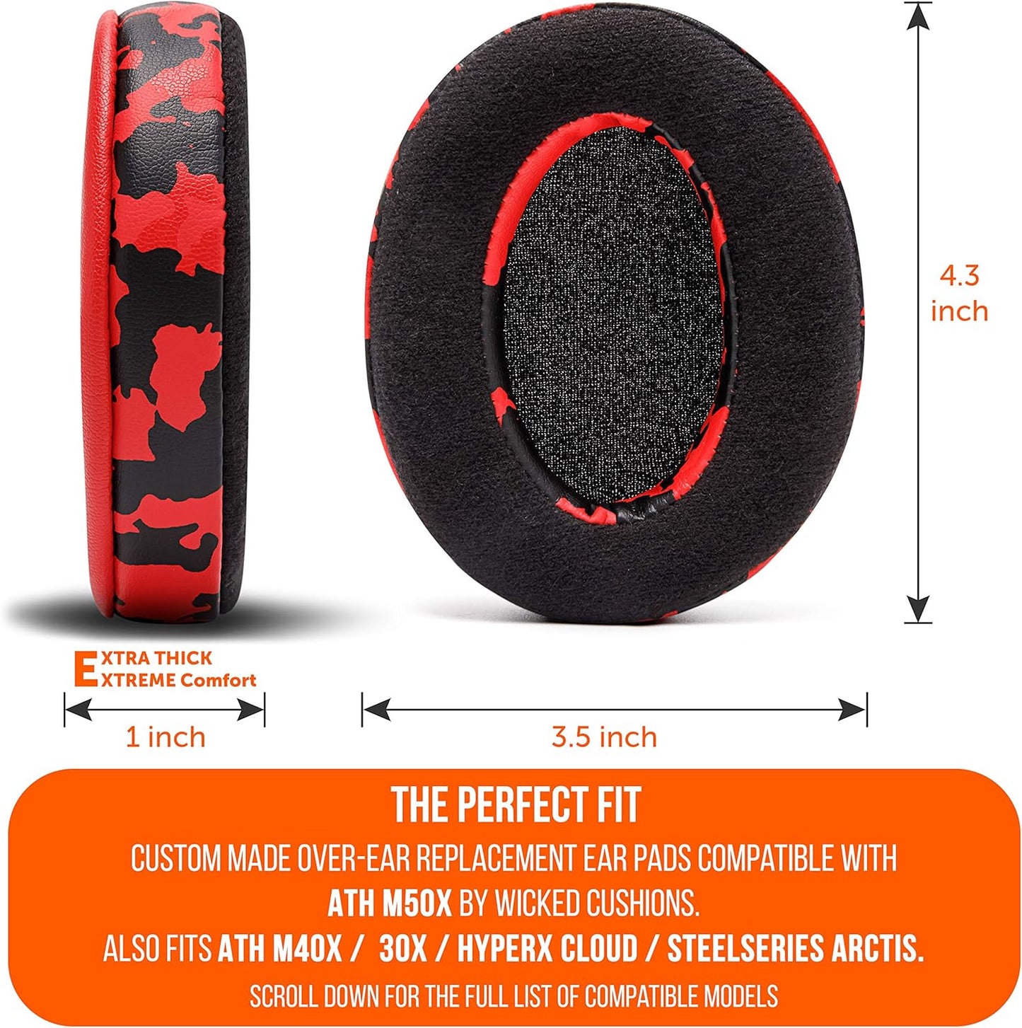 WC PadZ Velour - The Ultimate Upgraded Earpads by Wicked Cushions - Compatible With Audio Technica, HyperX, SteelSeries Arctis & More - Extra Thick - Bigger Opening - Softer Memory Foam | Black Floral