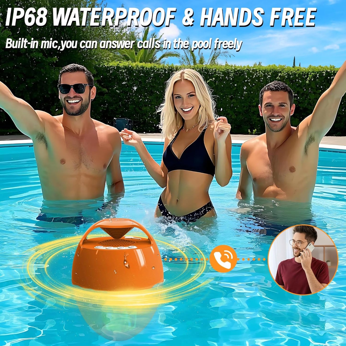 KingSom Bluetooth Pool Speaker, Floating Pool Speakers with LED Flame Light, IP68 Waterproof Hot Tub Speakers,Floating Bluetooth speaker for Pool,Loud Stereo Sound,Hands-Free,24H Playtime pool Speaker