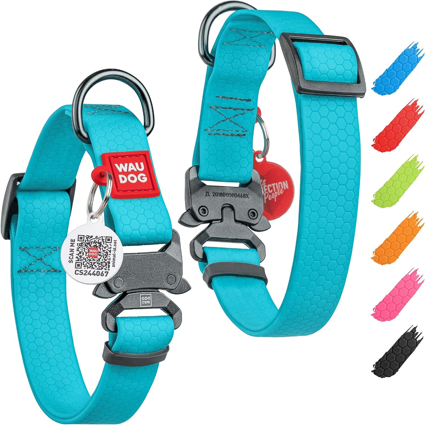 Waterproof Dog Collar - Adjustable Glow Dog Collar for Large Dogs, Small and Medium Dogs - Heavy Duty Dog Collars with Durable Metal Clasp and QR Dog Tag - Glow in The Dark Dog Collars