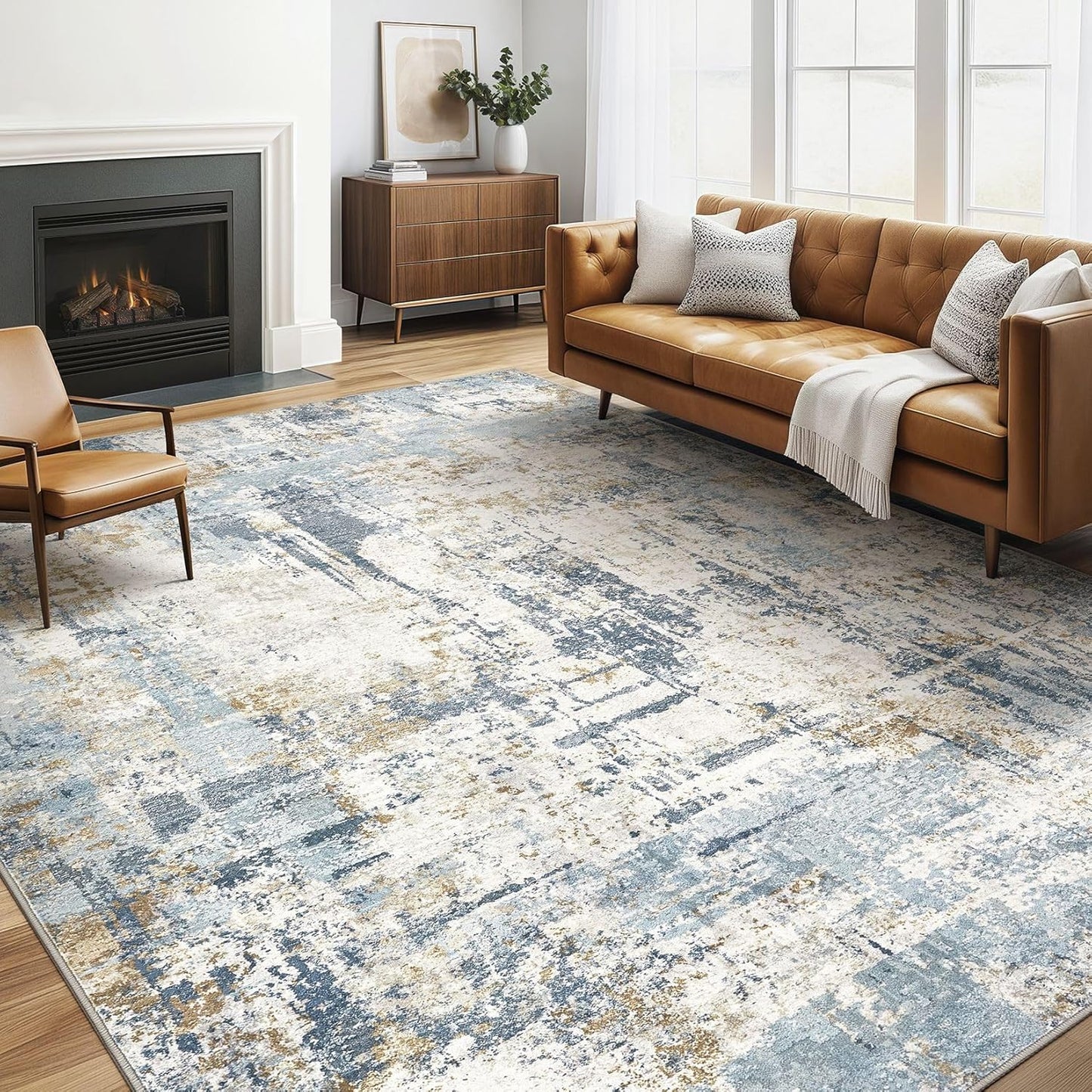 6x9 Area Rugs Living Room: Large Washable Abstract Modern Soft Rug Stain Resistant Indoor Floor Non Slip Accent Carpet for Bedroom Nursery Playroom Dining Room Office Dorm Home Decor- Gray Gold
