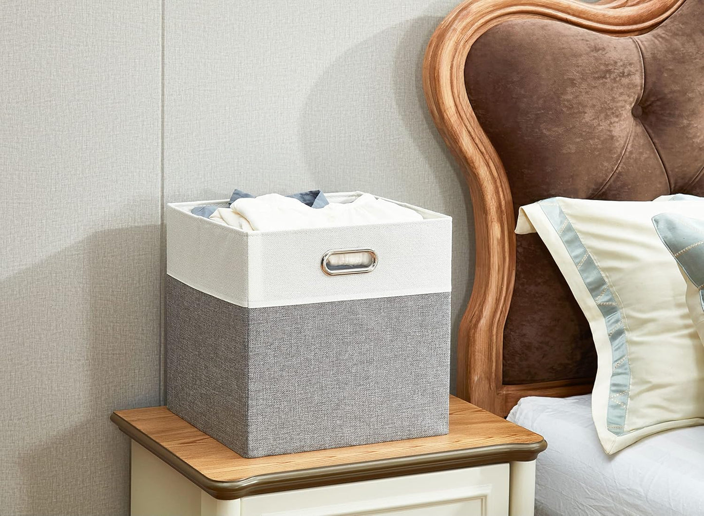 DECOMOMO Fabric Cube Storage Bin - Storage Baskets for Shelves, Kallax (Grey & White, 13 inch Cube) - 4 Pack