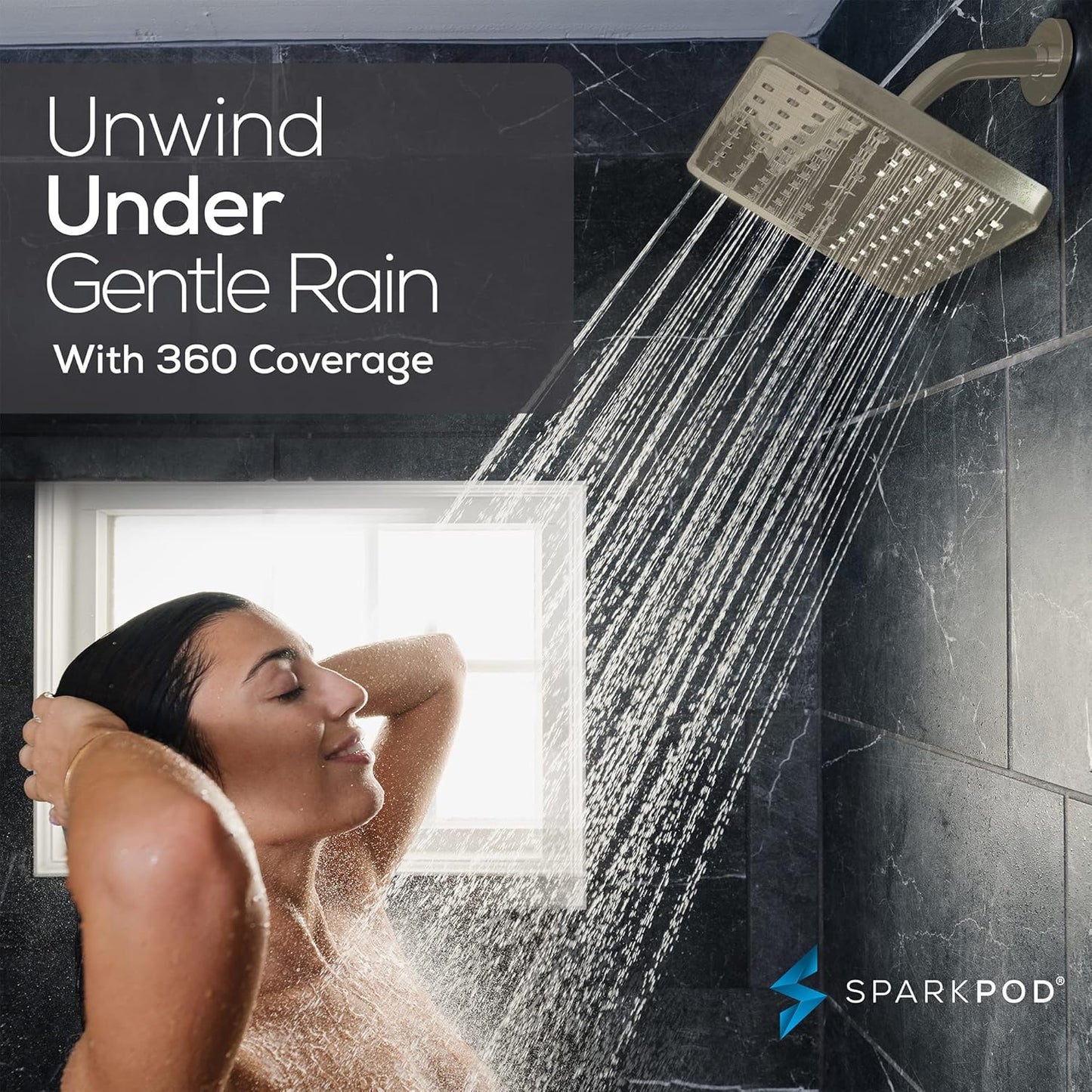 SparkPod Shower Head - High Pressure Rain - Premium Quality Luxury Design - 1-Min Install - Easy Clean Adjustable Replacement for Your Bathroom Shower Heads (Luxury Polished Chrome, 6 Inch Round)