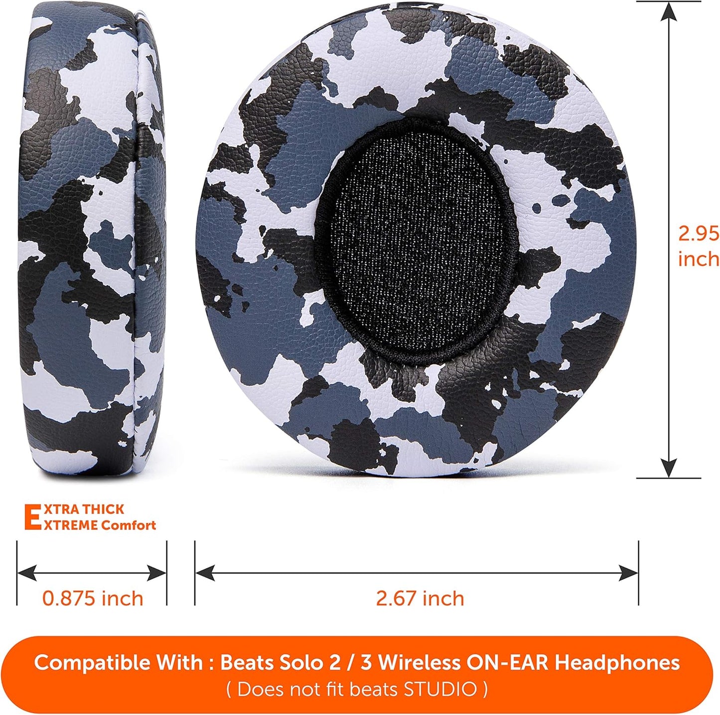 WC Extra Thick Replacement Earpads for Beats Solo 2 & 3 by Wicked Cushions - Ear Pads for Beats Solo 2 & 3 Wireless ON-Ear Headphones - Soft Leather, Luxury Memory Foam, Strong Adhesive | White