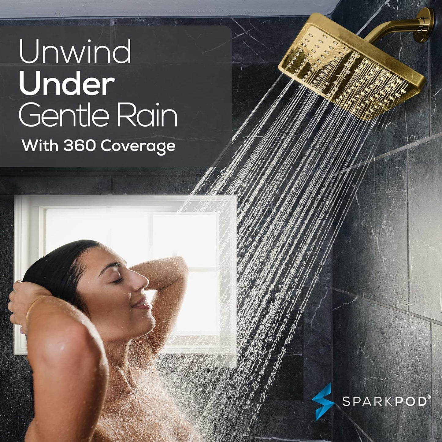SparkPod Shower Head - High Pressure Rain - Premium Quality Luxury Design - 1-Min Install - Easy Clean Adjustable Replacement for Your Bathroom Shower Heads (Luxury Polished Chrome, 6 Inch Round)