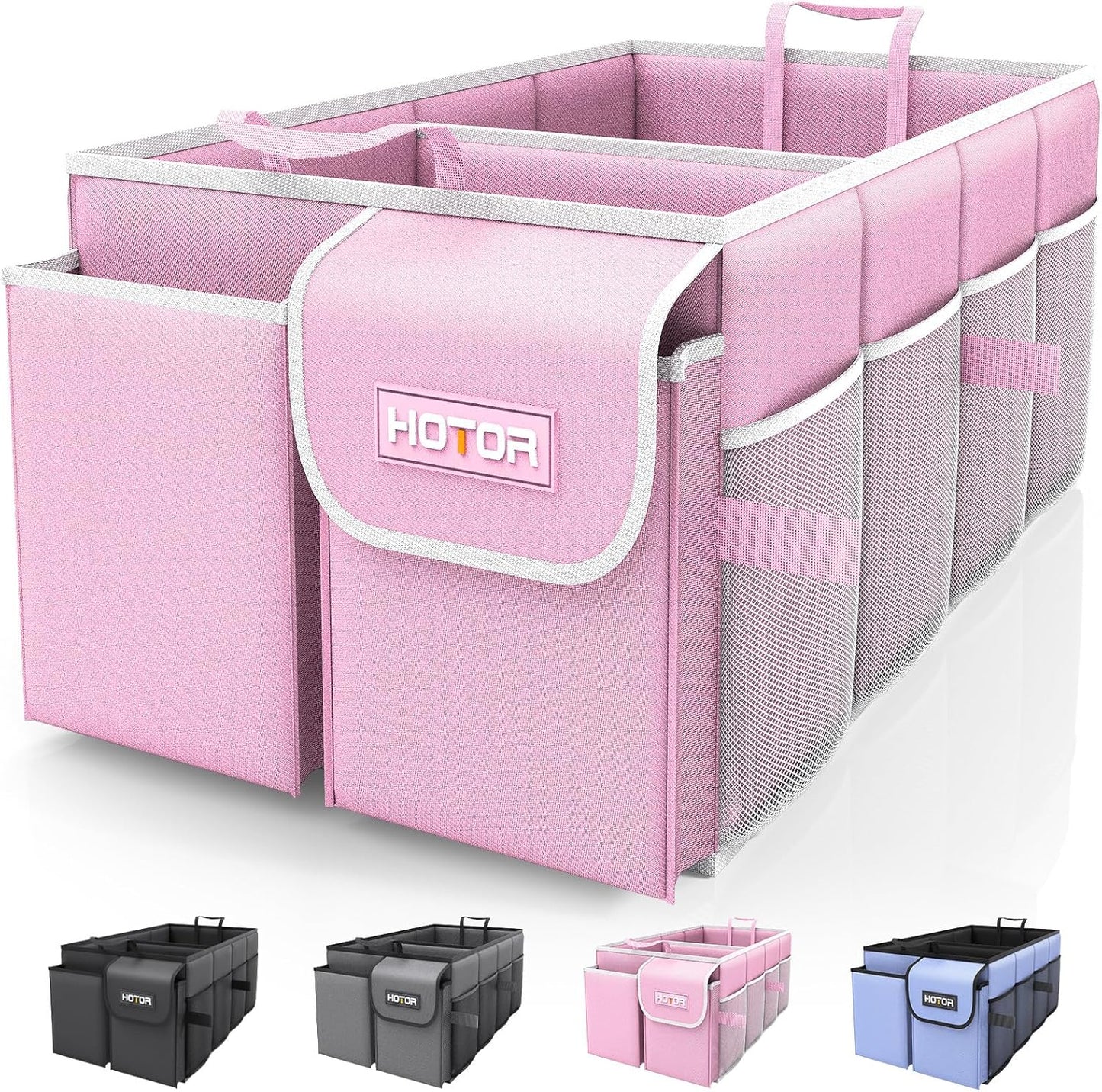 HOTOR Trunk Organizer - Car Organizer, Foldable Trunk organizer for SUVs & Sedans, Car Accessories, Tools, Sundries, 2 Compartments, Black
