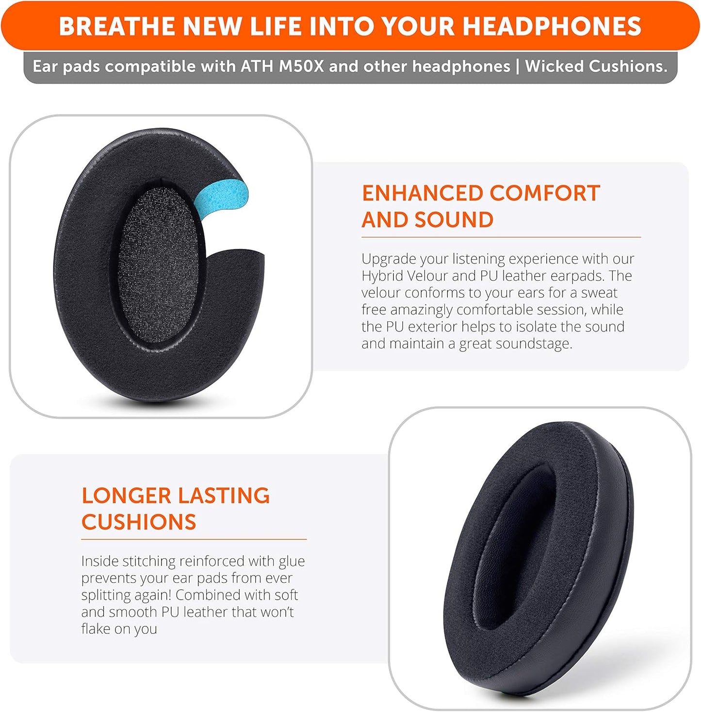 WC PadZ Velour - The Ultimate Upgraded Earpads by Wicked Cushions - Compatible With Audio Technica, HyperX, SteelSeries Arctis & More - Extra Thick - Bigger Opening - Softer Memory Foam | Black Floral