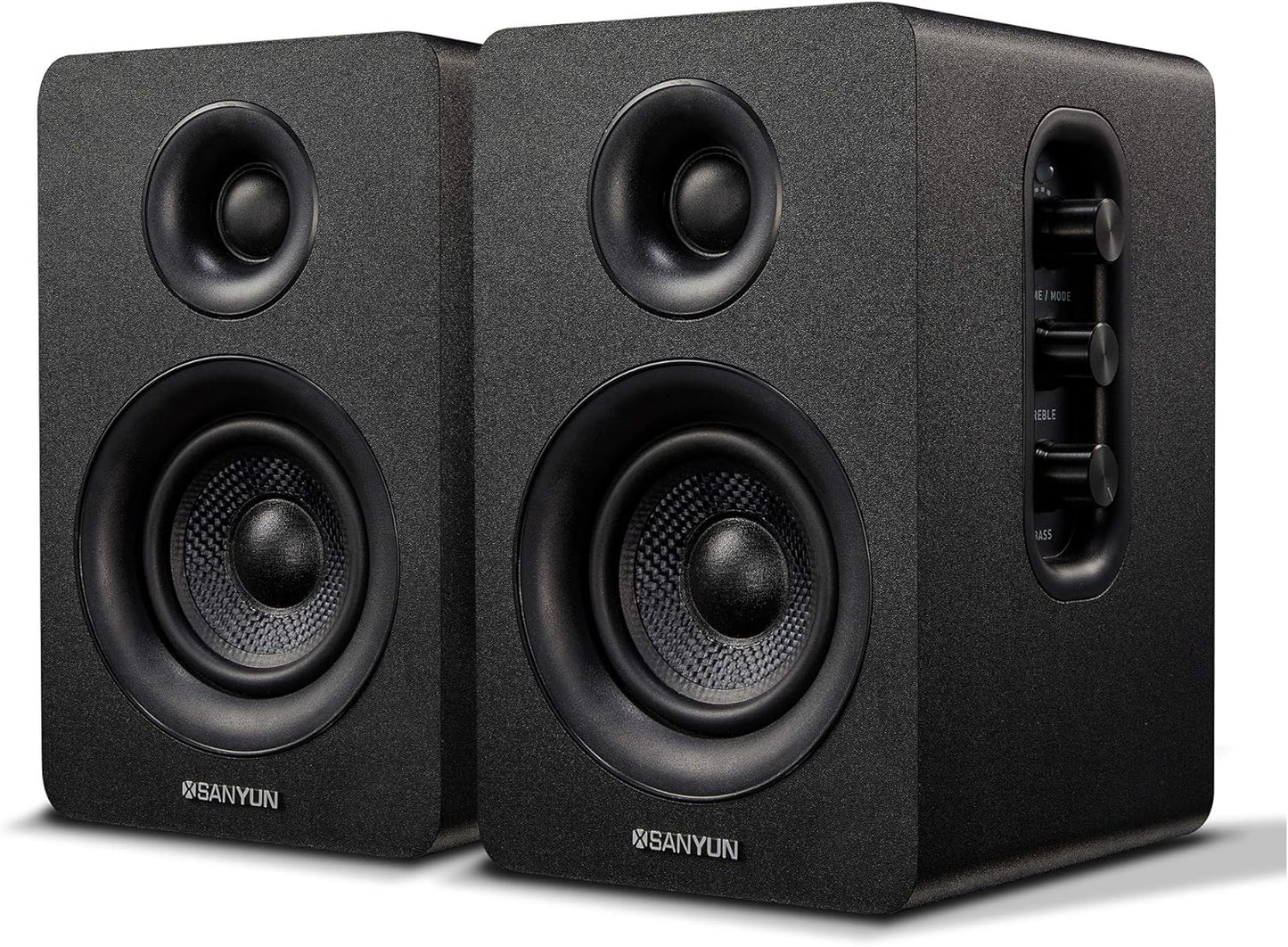 Sanyun SW208 3" Active Bluetooth 5.0 Bookshelf Speakers – 60W Carbon Fiber Speaker Unit - Built-in 24bit DAC - Dynamic 3D Surround Sound – 2.0 Computer PC Monitor Gaming Speakers (Pair, White)
