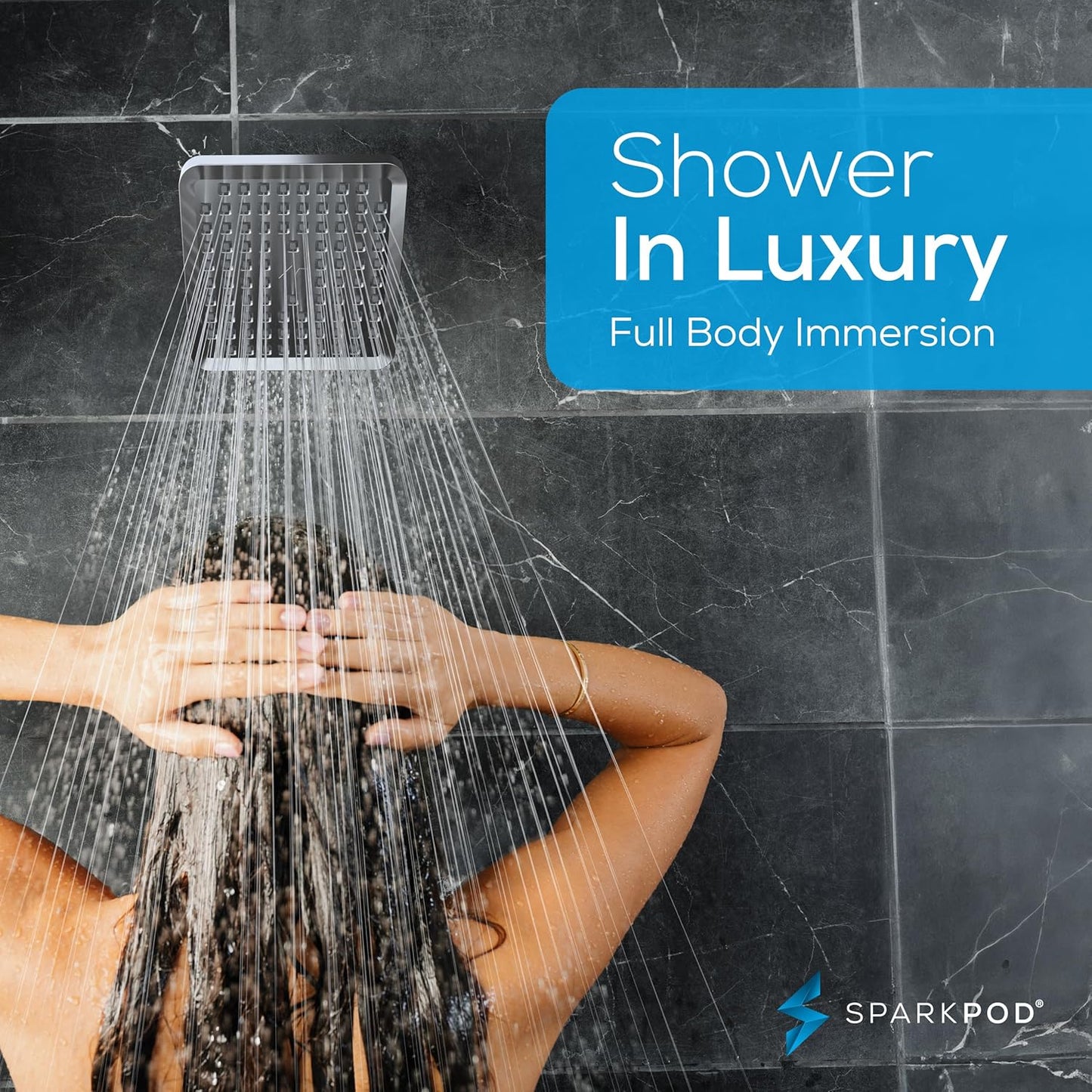 SparkPod Shower Head - High Pressure Rain - Premium Quality Luxury Design - 1-Min Install - Easy Clean Adjustable Replacement for Your Bathroom Shower Heads (Luxury Polished Chrome, 6 Inch Round)