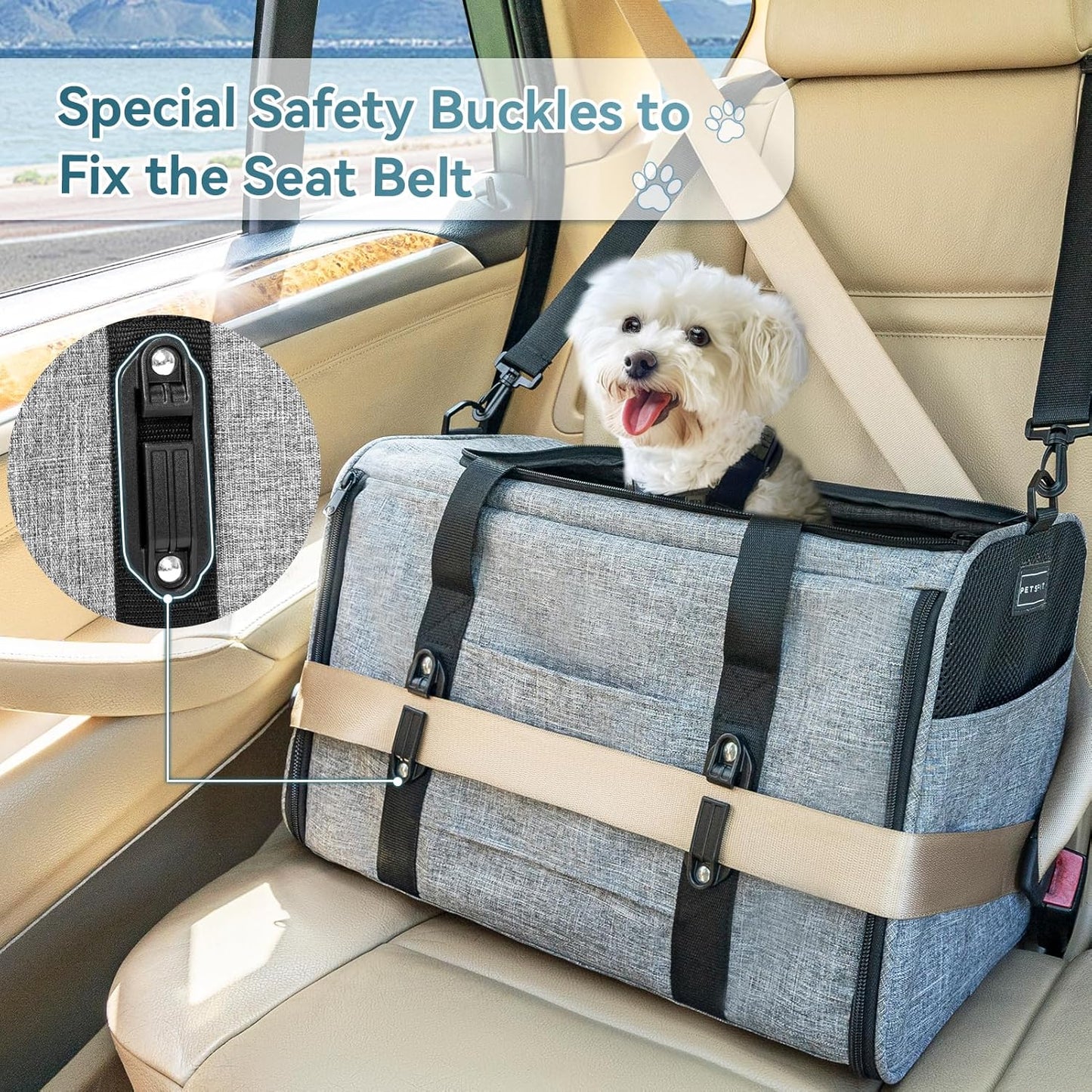 Petsfit Pet Carrier Airline Approved, Soft-Sided Cat Carrier with Patented Car Buckle, Lightweight and Collapsible with Adjustable Shoulder Strap, Soft Cushion,Green