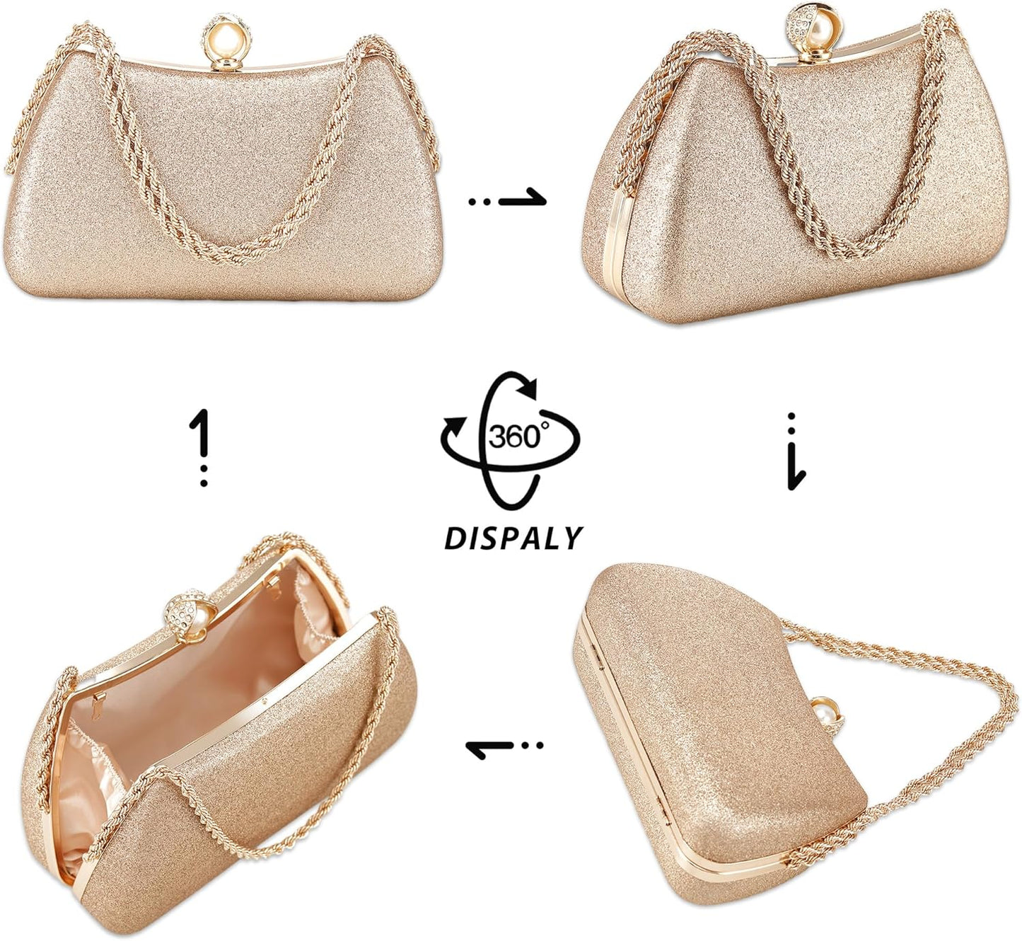 Buric Evening Clutch Bag for Women Glitter Shiny Dress Purse Wedding Bride Handbags Evening Clutches for Cocktail Party