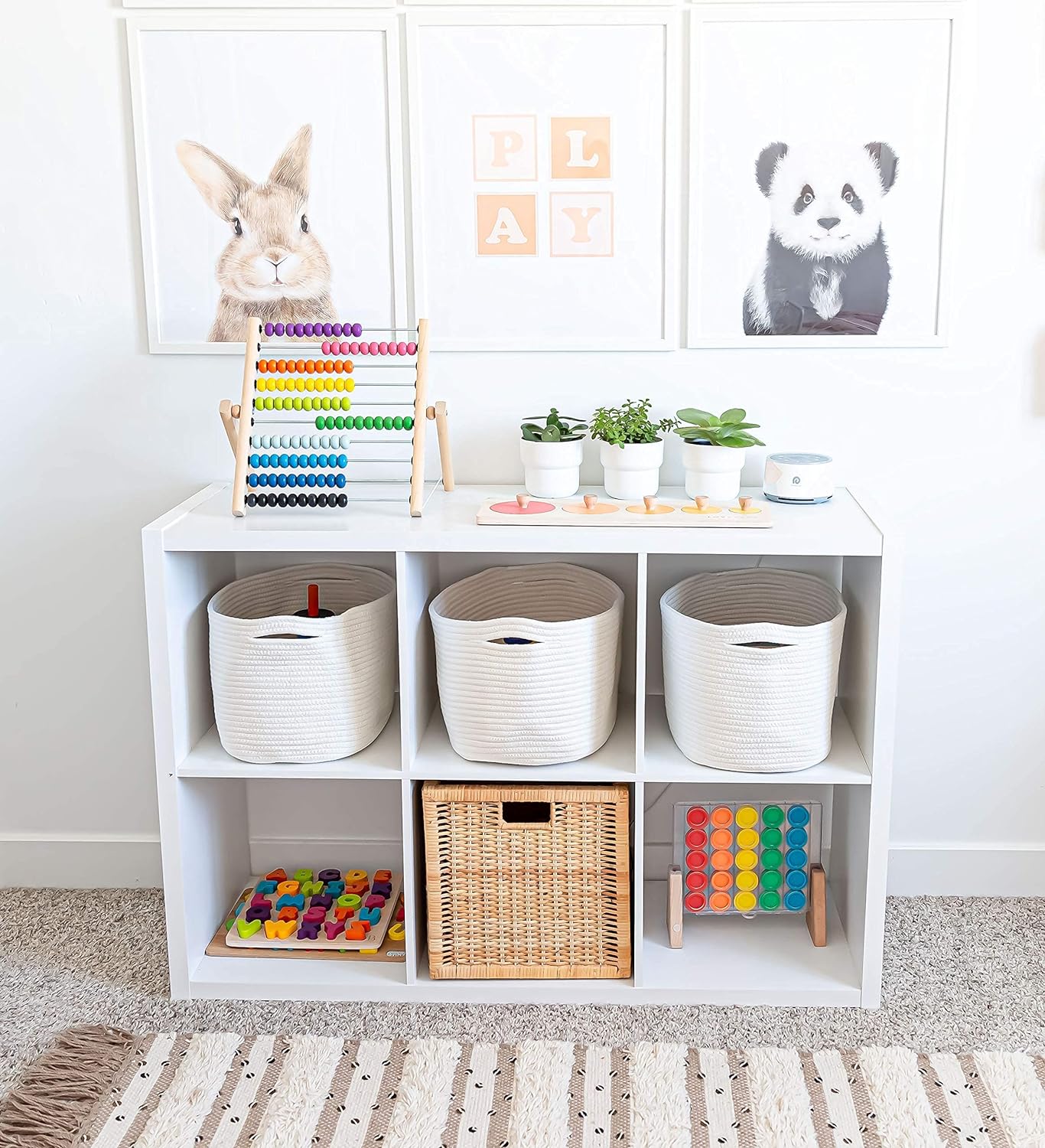 OrganiHaus Soft Woven Baskets for Storage Organization Set of 3, Cotton Rope Nursery Storage Baskets for Shelves, Square Book Bins, Bathroom Towel Hamper, Dog Toy Bins, Panier Rangement - Light Honey