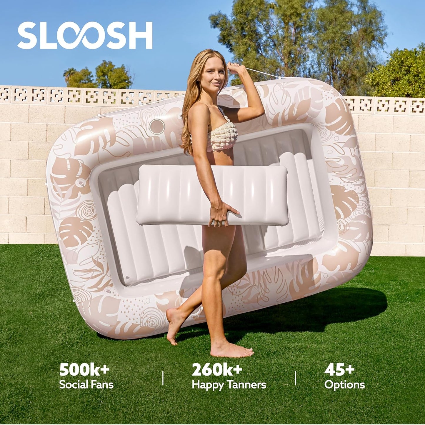 Sloosh Inflatable Tanning Pool Lounger Float-XL, 85" x 57" Extra Large Suntan Sun Tan tub for Adults, Bed Blow up, Raft Lounge Floatie, XL-Blue