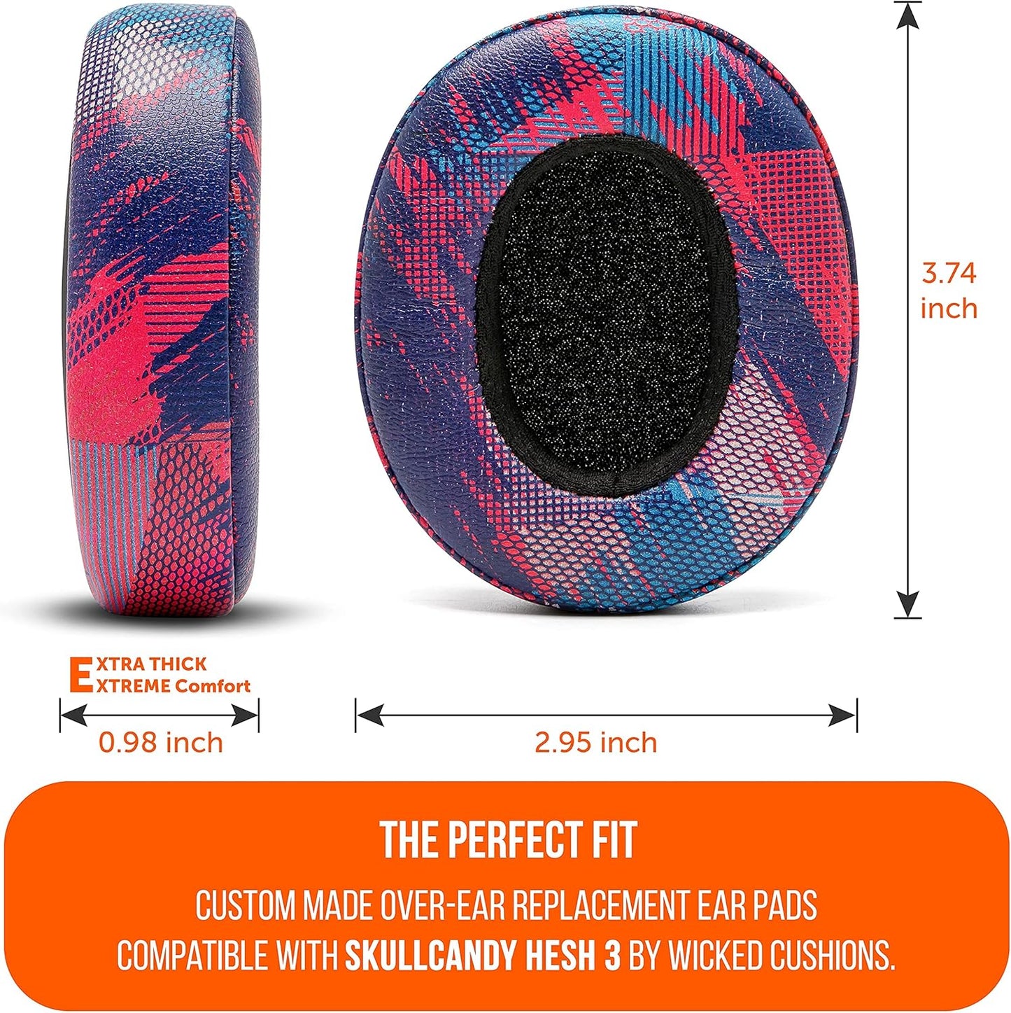 WC Replacement Earpad Cushions for Skullcandy Hesh 3 & Crusher Over-Ear Headphones Made by Wicked Cushions | Improved Durability and Thickness for Improved Comfort and Noise Isolation | 90's Black