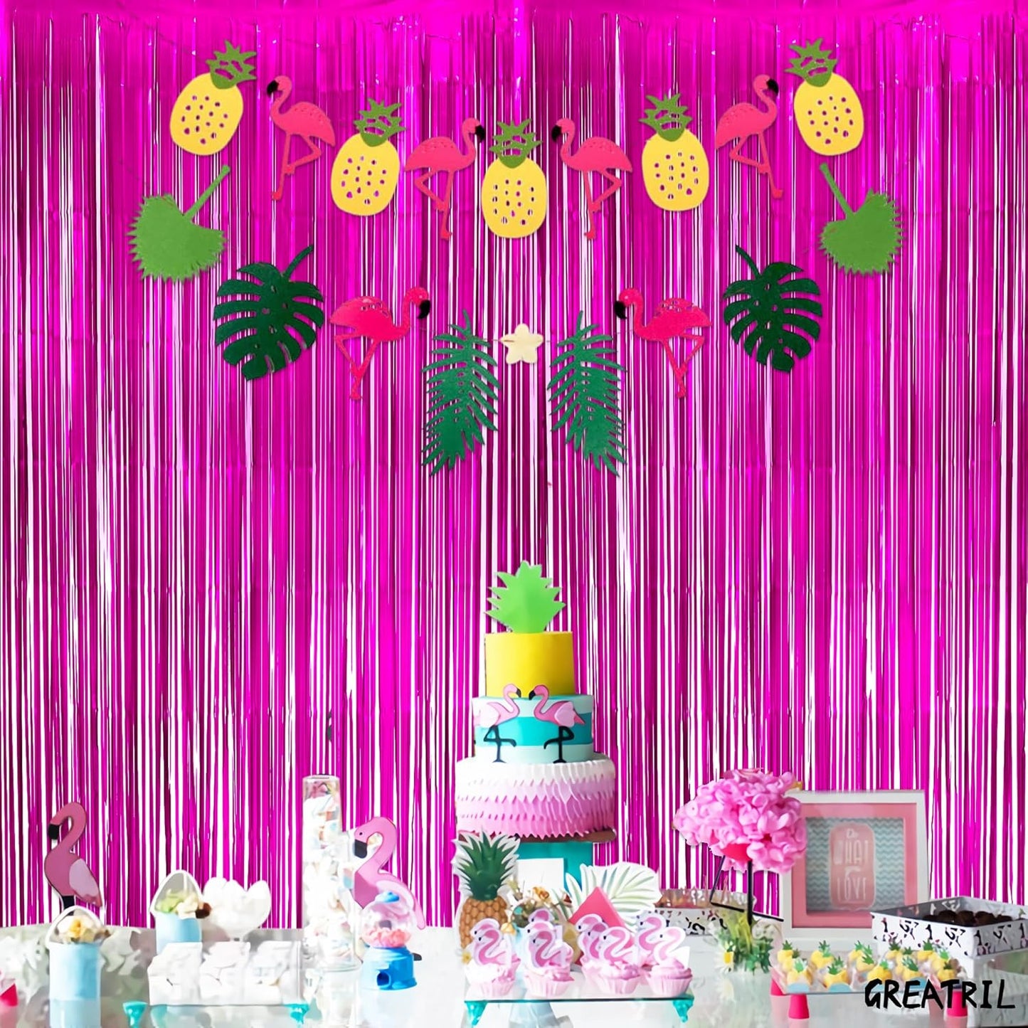 GREATRIL Iridescent Party Tinsel Fringe Backdrop Decorations - Holographic Foil Streamers Curtain for Mermaid/Under The Sea/Frozen/Ocean/Disco/Birthday Themed 3.2ft x 6.5ft - 2 PCS