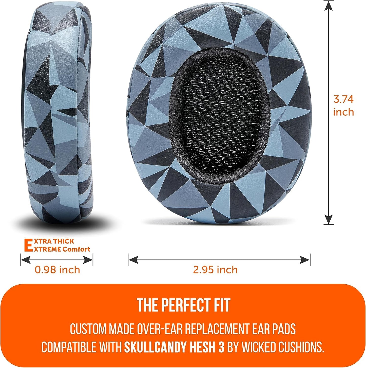 WC Replacement Earpad Cushions for Skullcandy Hesh 3 & Crusher Over-Ear Headphones Made by Wicked Cushions | Improved Durability and Thickness for Improved Comfort and Noise Isolation | 90's Black