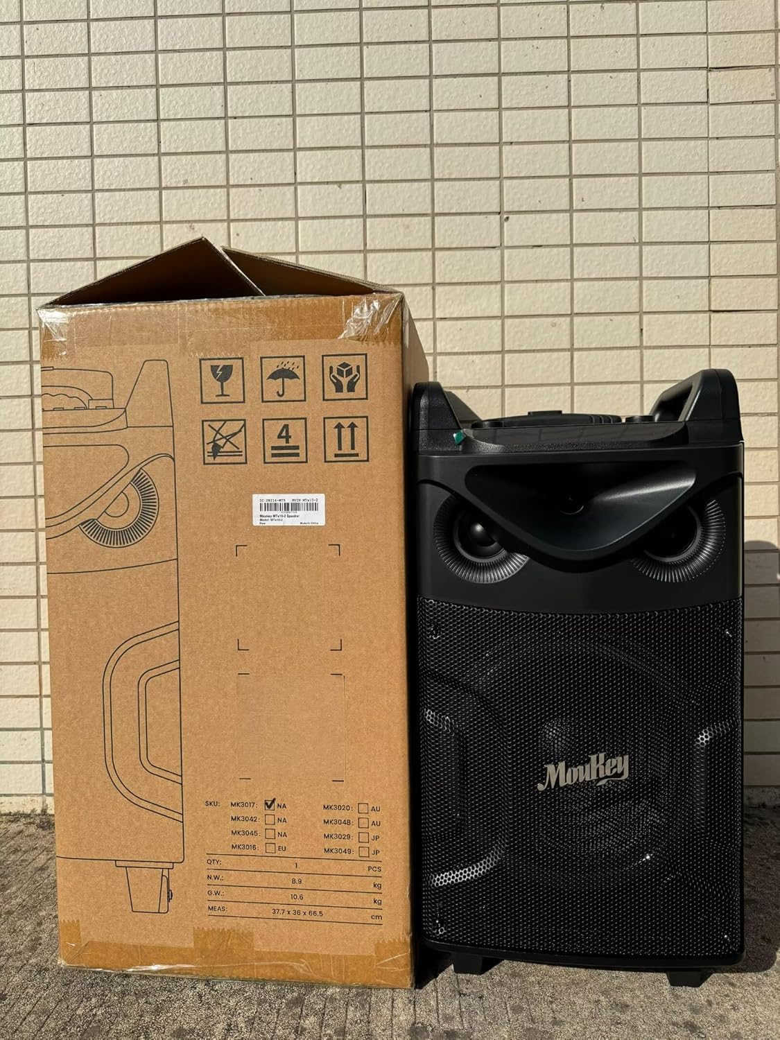 Moukey Karaoke Machine, 10" Woofer Portable PA System, Bluetooth Speaker with 2 Wireless Microphones, Lyrics Display Tablet Holder, Party Lights & Echo/Treble/Bass Adjustment Support REC/AUX/USB/TF