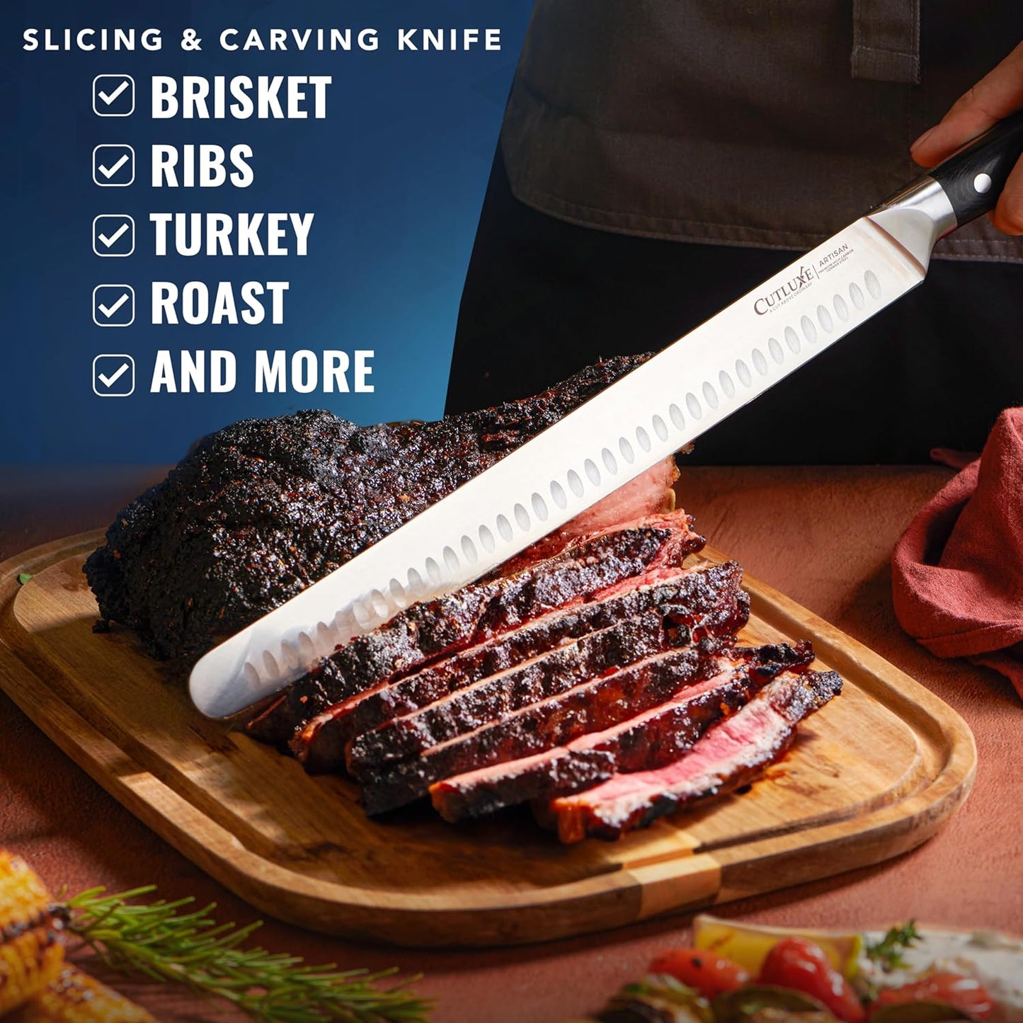 Cutluxe Butcher Knife – 10″ Cimeter Breaking Knife, Razor Sharp Forged High Carbon German Steel, Full Tang Carving Knife, Ergonomic Handle Design – Artisan Series - PuriLite