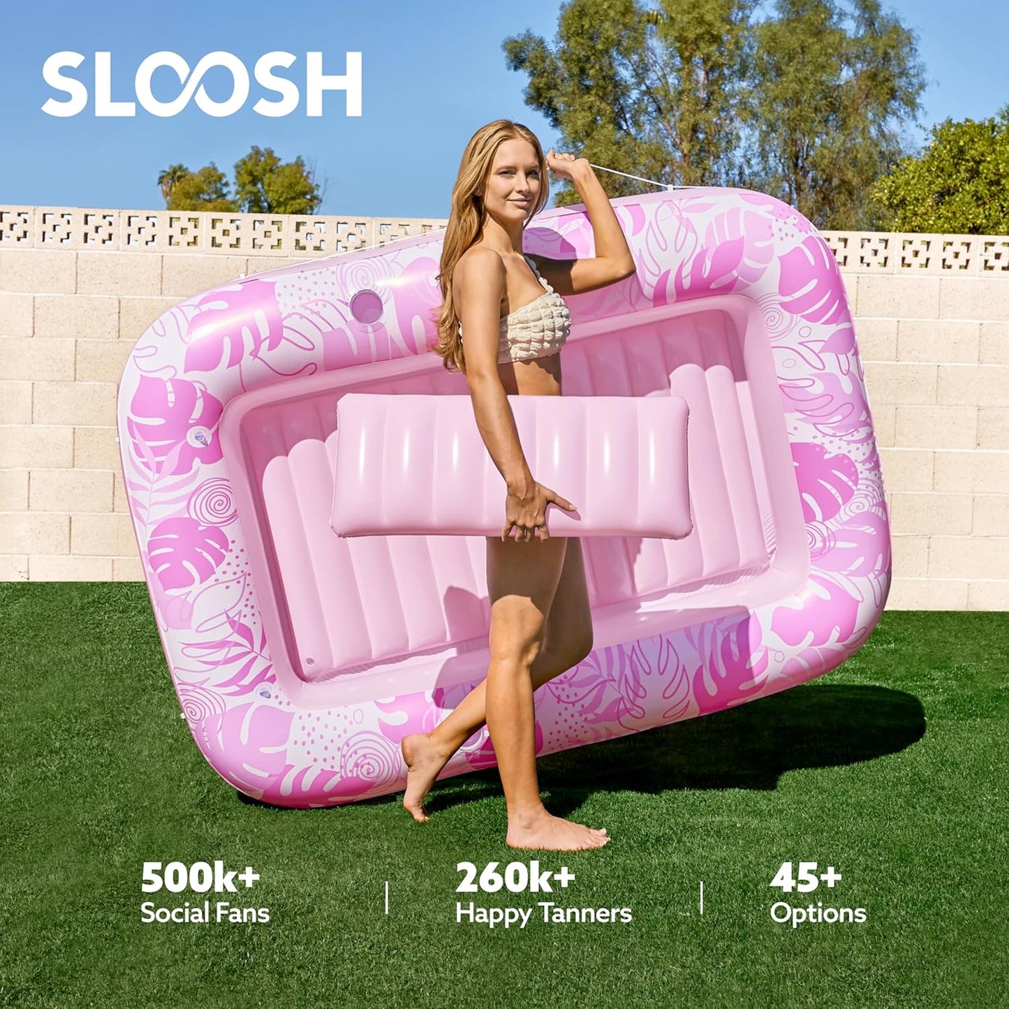 Sloosh Inflatable Tanning Pool Lounger Float-XL, 85" x 57" Extra Large Suntan Sun Tan tub for Adults, Bed Blow up, Raft Lounge Floatie, XL-Blue