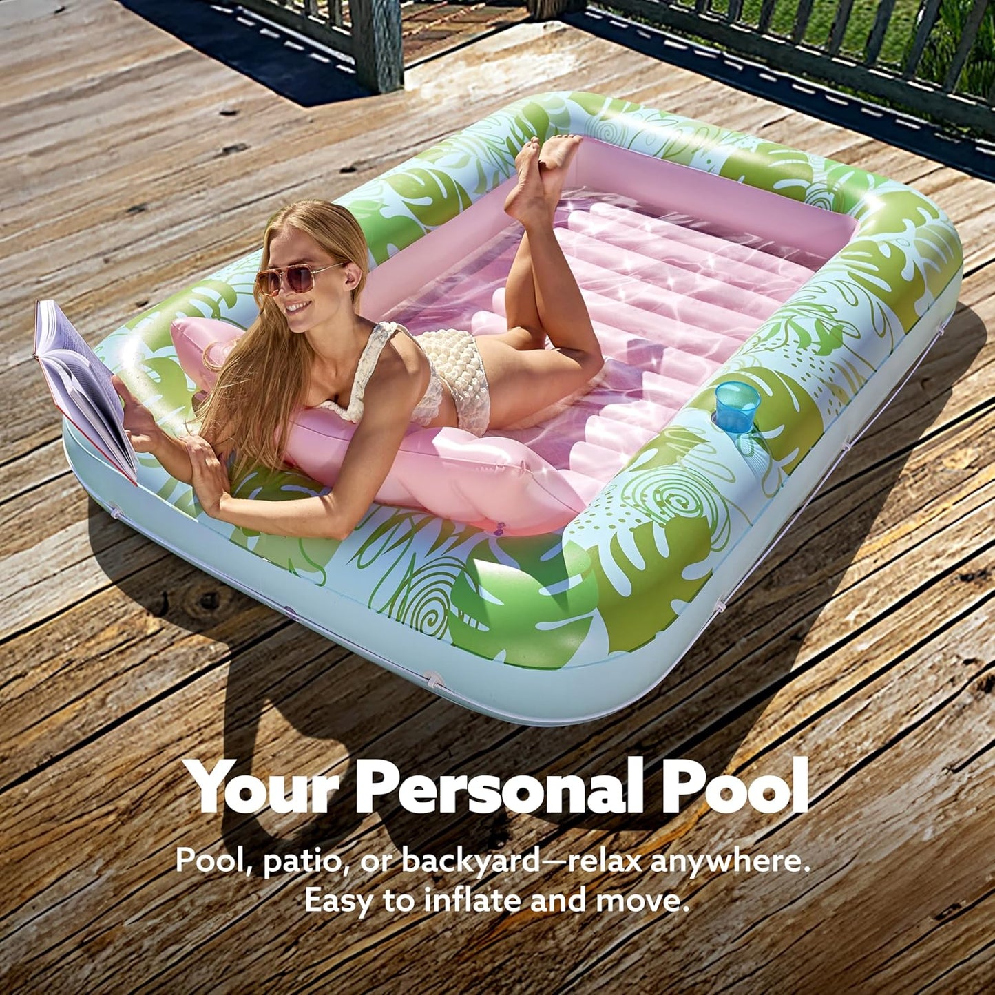 Sloosh Inflatable Tanning Pool Lounger Float-XL, 85" x 57" Extra Large Suntan Sun Tan tub for Adults, Bed Blow up, Raft Lounge Floatie, XL-Blue