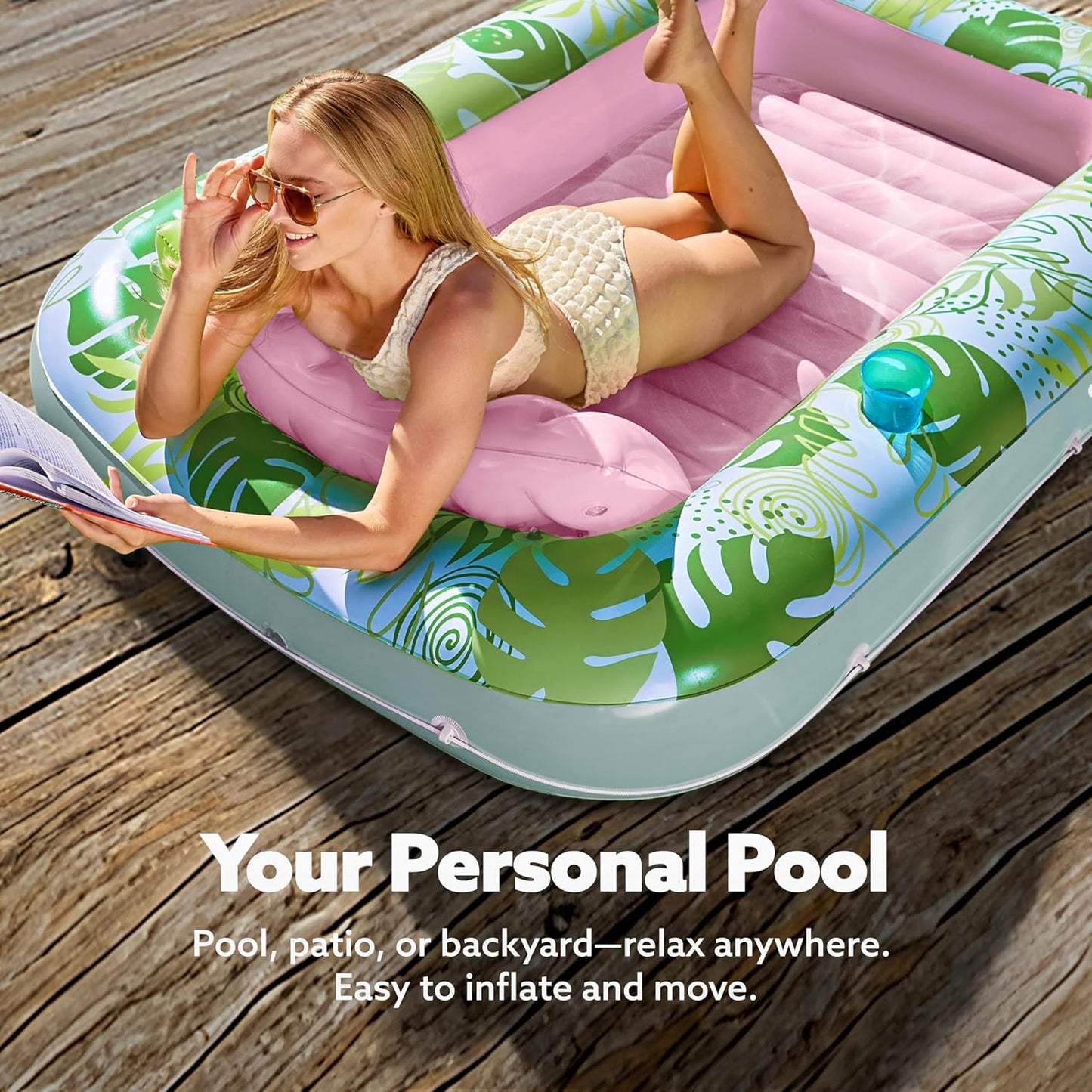 Sloosh Inflatable Tanning Pool Lounger Float-XL, 85" x 57" Extra Large Suntan Sun Tan tub for Adults, Bed Blow up, Raft Lounge Floatie, XL-Blue