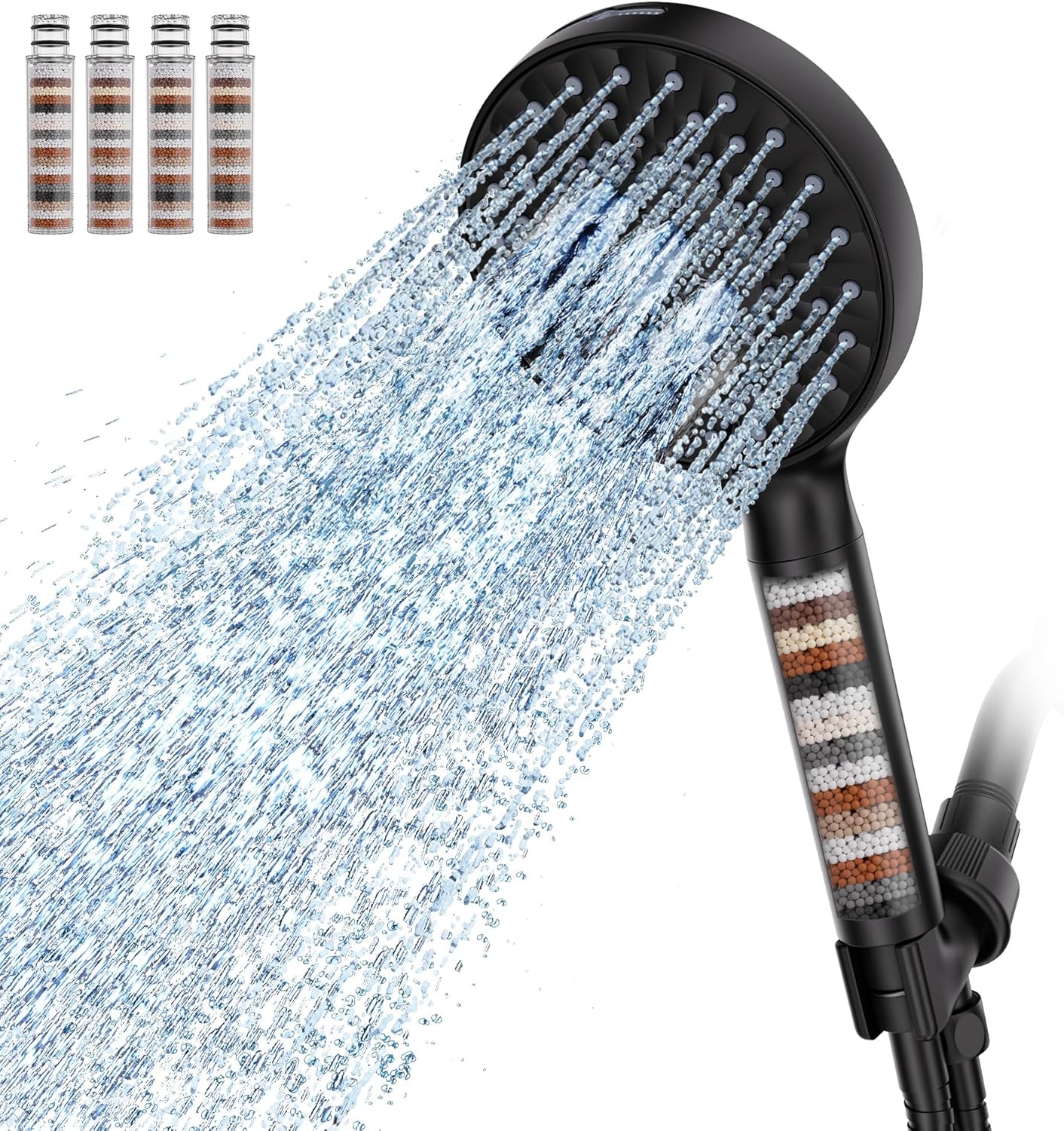 Filtered Shower Head with Handheld, High Pressure 9 Spray Mode Chrome Showerhead with Filters,Detachable Shower Head,Water Softener Filters Beads for Hard Water -Remove Chlorine