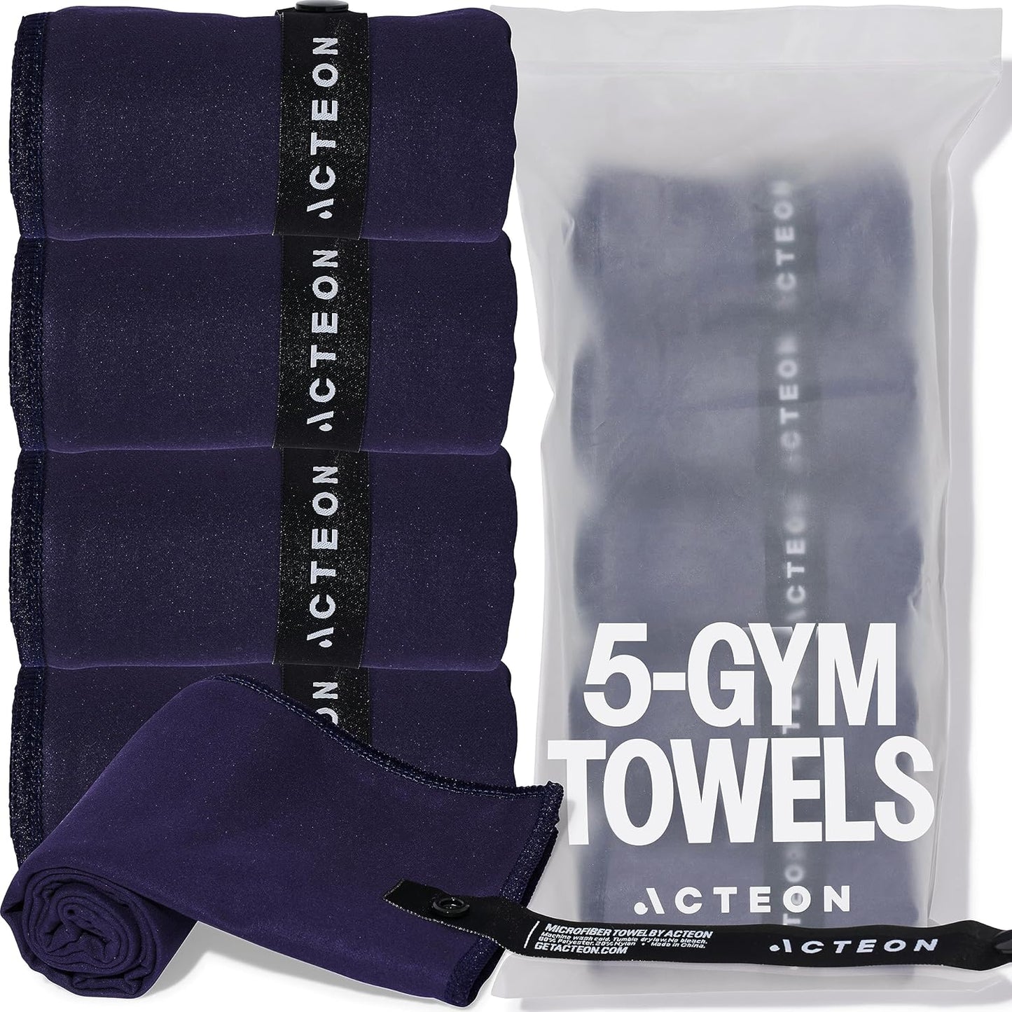 Acteon Microfiber Quick Dry Gym Towel, Silver ION Odor-Free Mega Absorbent Fiber Fast Drying Men Women Workout Gear for Body Sweat, Beach, Camping, Working Out Travel Towels