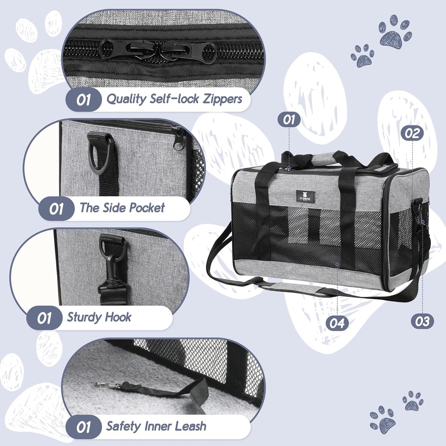 X-ZONE PET Cat Carrier Dog Carrier Pet Carrier for Small Medium Cats Dogs Puppies of 15 Lbs,Airline Approved Soft Sided Pet Travel Carrier,Dog Carriers for Small Dogs - Black Grey Purple Blue Brown