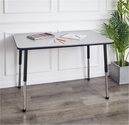 Amazon Basics Adjustable Rectangular Classroom Activity Table, Writing Desk, Adjustable Height 19-30 Inch, Grey Top/Black Edge, 47" W x 29" L x 30" H