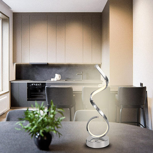 Modern Spiral LED Table Lamp with Touch Control | 22W Dimmable Desk Lamp with USB Charging for Bedroom, Living Room, Office