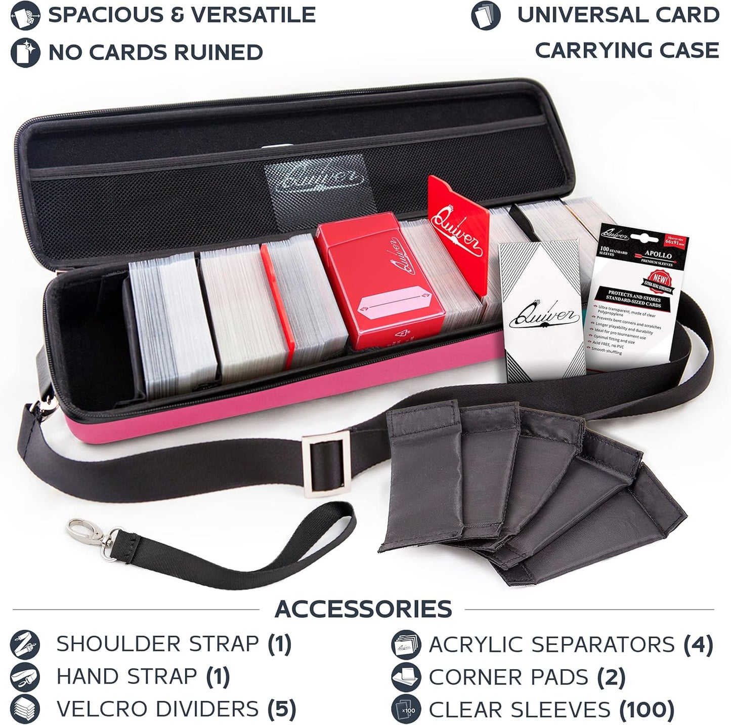 Pink Bolt Card Carrying Case - Playing Card Case Deck Box Storage, Compatible with TCG, Magic: the Gathering Commander MTG, YuGiOh & other Trading Cards (+ 100 Apollo Sleeves)