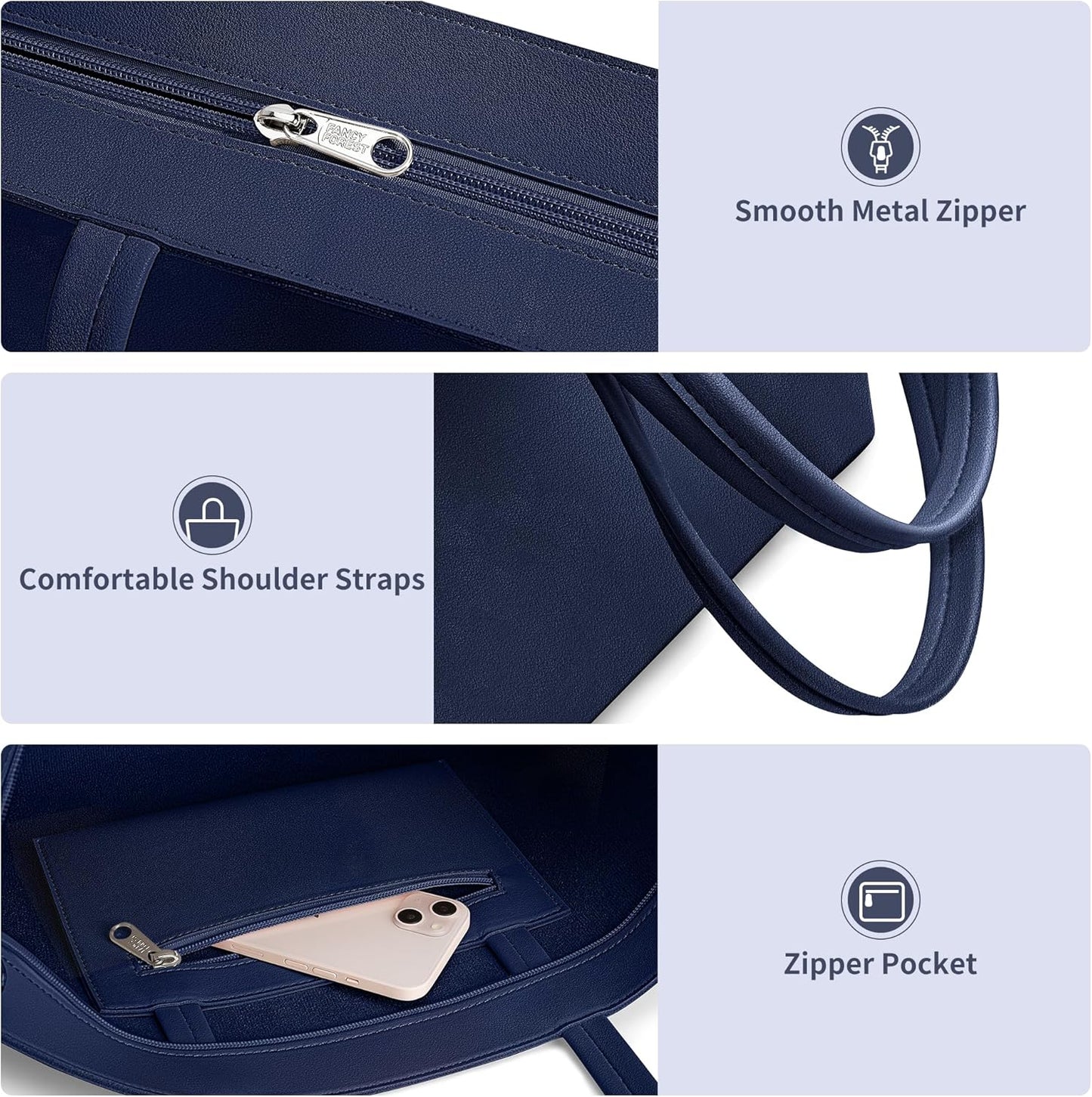 KALIDI Tote Bag Zipper Shoulder Bag Faux Leather Purses for Women Large Casual Handbag Work Dating College