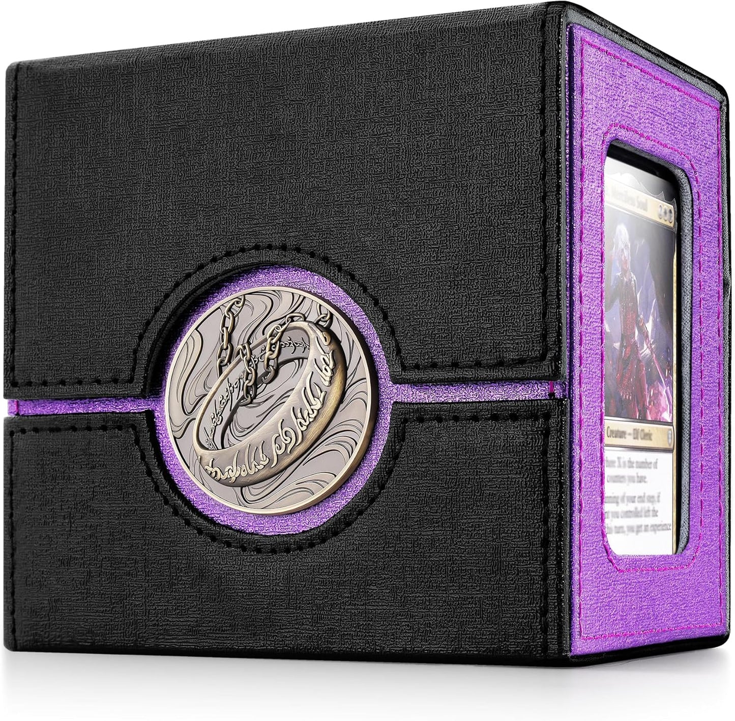 Kabinka Commander Deck Box for MTG with Metal Emblem, Card Deck Box with Dice Tray, Hold 100 Double-Sleeved Cards for TCG/PTCG, Cards Storage Case, 35PT Magnetic Card Holder (Black& Purple, Lotus)