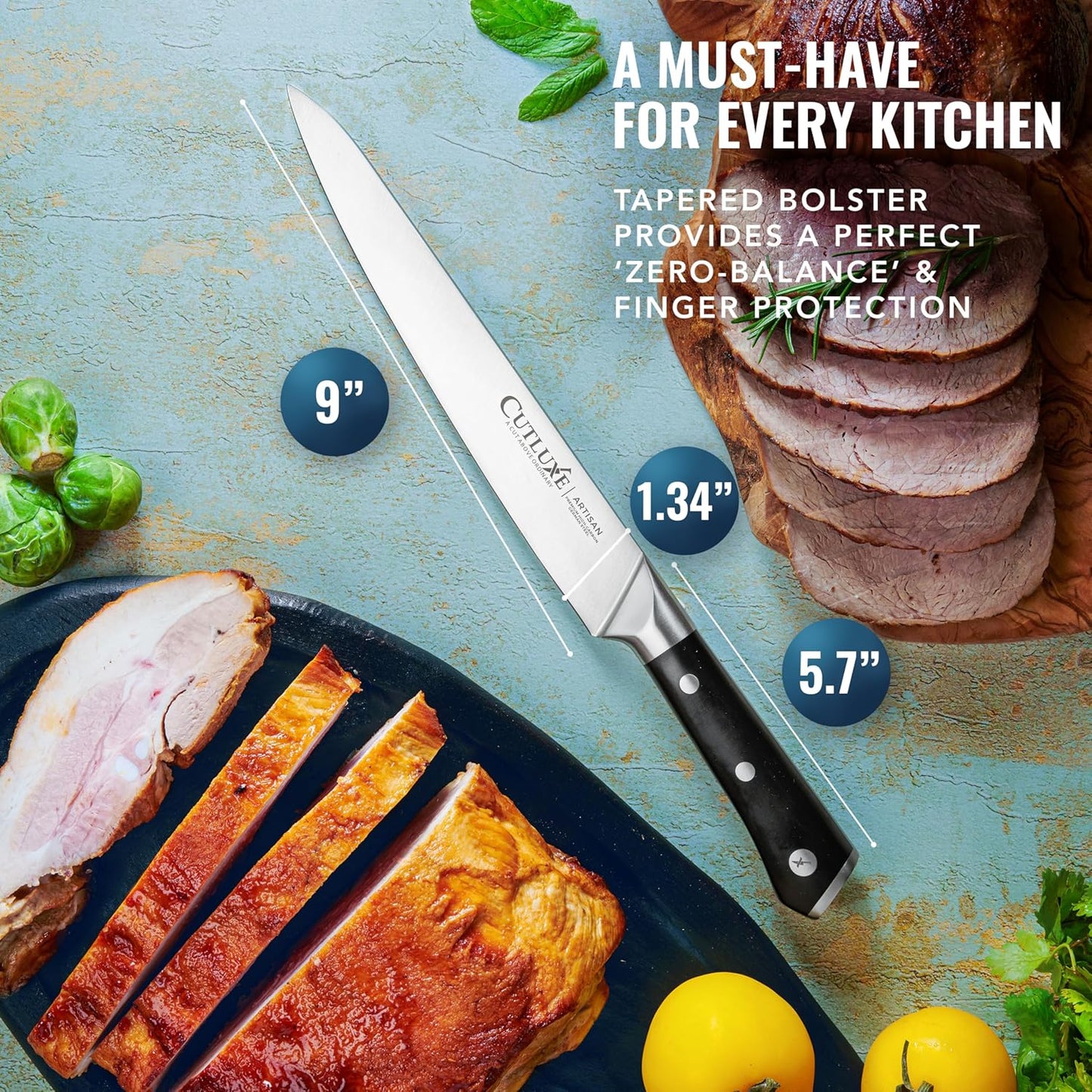 Cutluxe Butcher Knife – 10″ Cimeter Breaking Knife, Razor Sharp Forged High Carbon German Steel, Full Tang Carving Knife, Ergonomic Handle Design – Artisan Series - PuriLite
