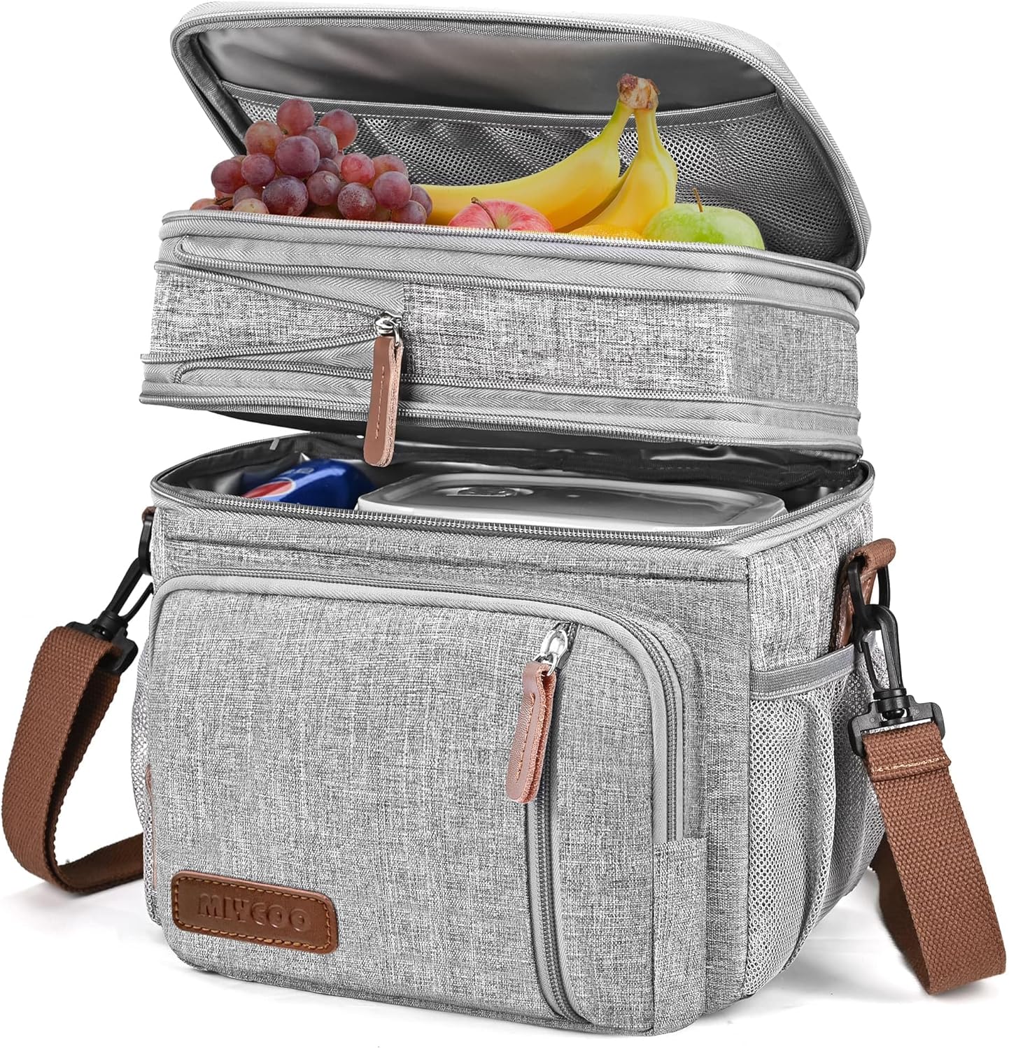 Lunch Bag for Women Men Double Deck Lunch Box - Leakproof Insulated Soft Large Lunch Cooler Bag, MIYCOO (Black,15L)