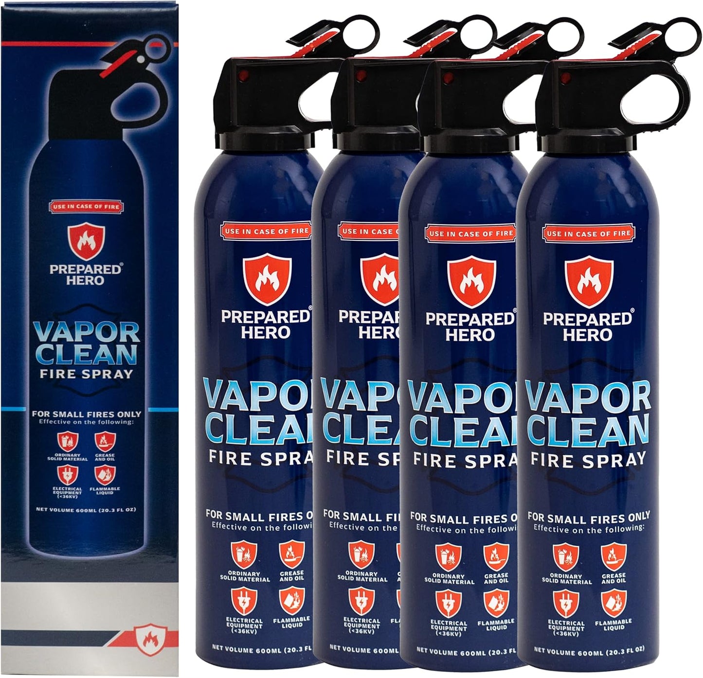 Vapor Clean Fire Spray by Prepared Hero - 8 Pack - Portable Fire Extinguisher for Home, Car, Garage, Kitchen - Works on Electrical, Grease, Battery Fires & More - Compact, Easy to Use