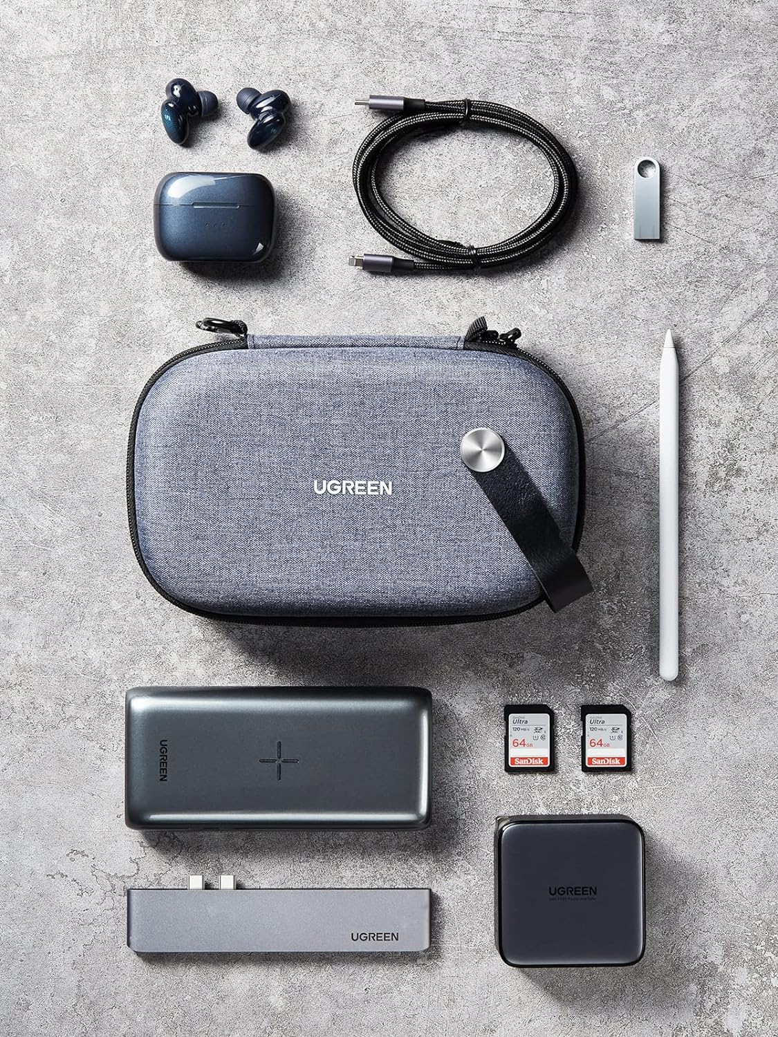 UGREEN Travel Case Universal Electronic Accessories Bag Cable Organizer Portable Carrying Pouch for Mini Speaker, USB Cable, Memory Cards, Power Bank, Hard Drive, Charger, Cosmetics, and More