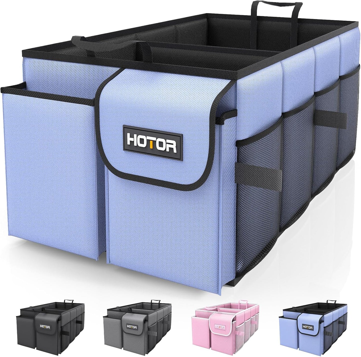 HOTOR Trunk Organizer - Car Organizer, Foldable Trunk organizer for SUVs & Sedans, Car Accessories, Tools, Sundries, 2 Compartments, Black