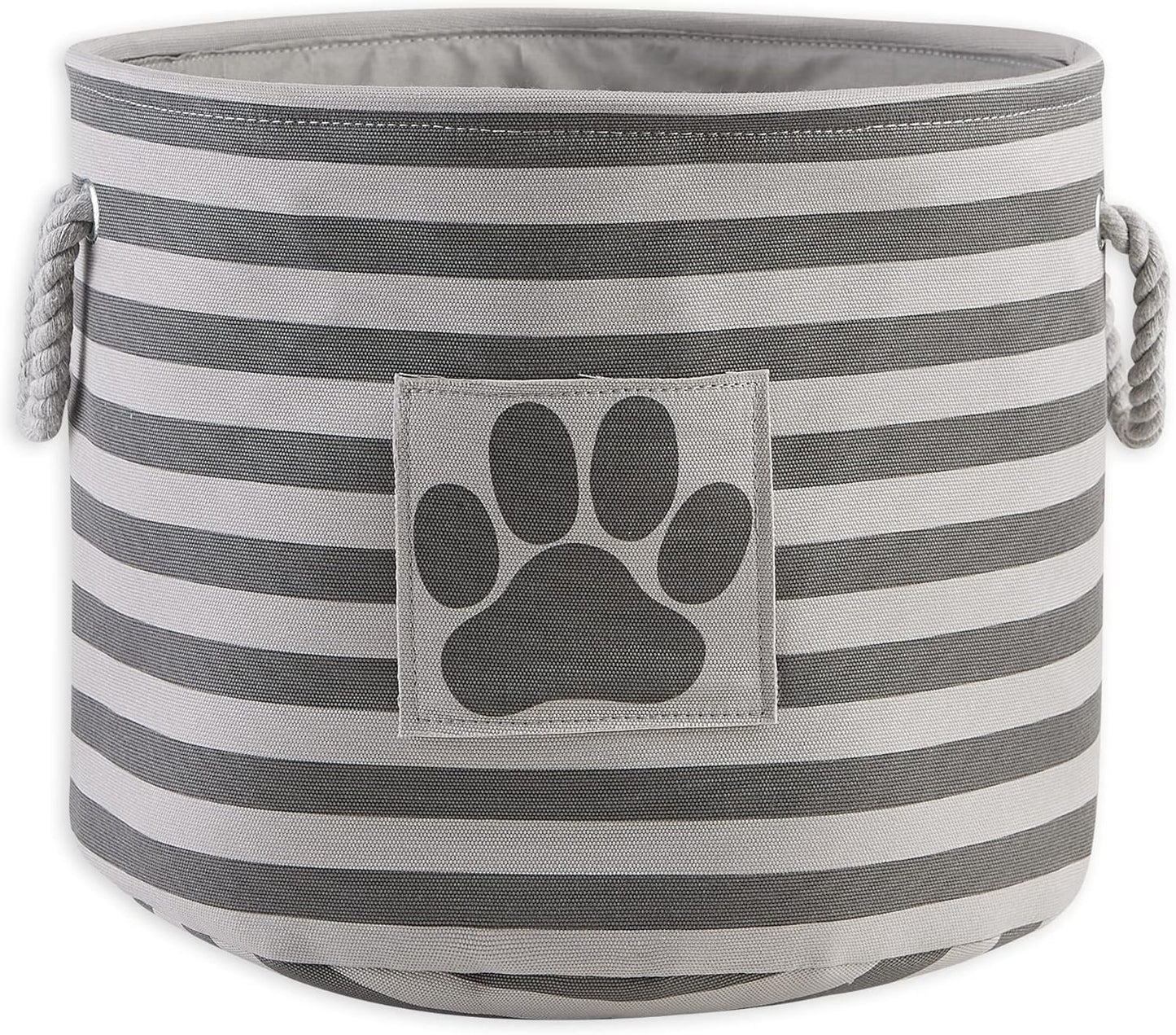 DII Bone Dry RoundSmall Pet Toy and Accessory Storage Bin, 12"(Dia) x9(H), Collapsible Organizer Storage Basket for Home Decor, Pet Toy, Blankets, Leashes and Food-Gray Stripes