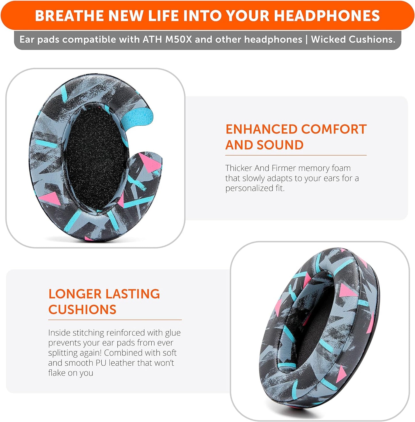 WC PadZ - The Ultimate Upgraded Earpads by Wicked Cushions - Compatible with Audio Technica, HyperX, SteelSeries Arctis & More - Extra Thick - Bigger Opening - Softer Memory Foam | (Black)
