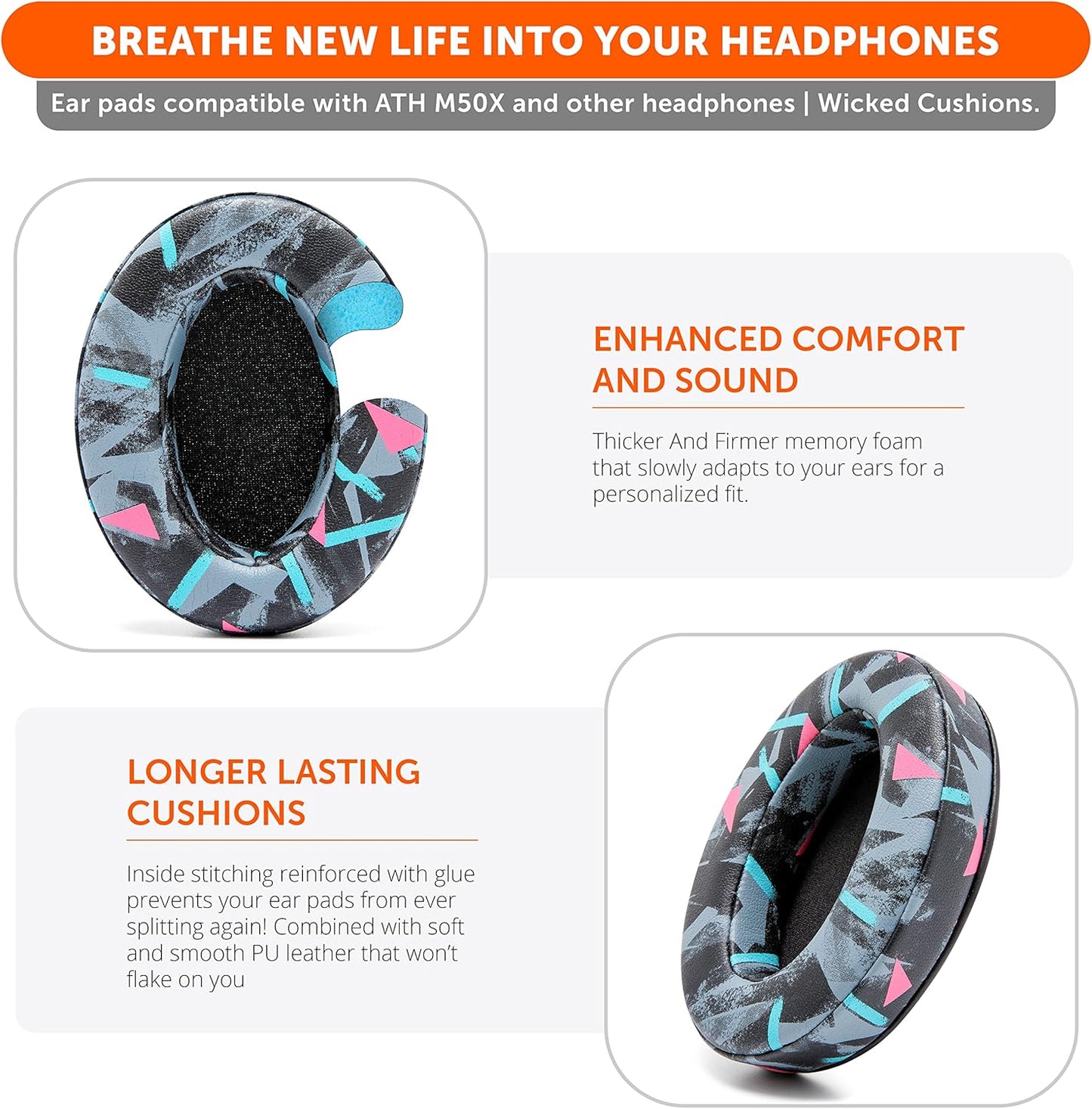 WC PadZ - The Ultimate Upgraded Earpads by Wicked Cushions - Compatible with Audio Technica, HyperX, SteelSeries Arctis & More - Extra Thick - Bigger Opening - Softer Memory Foam | (90s Black)