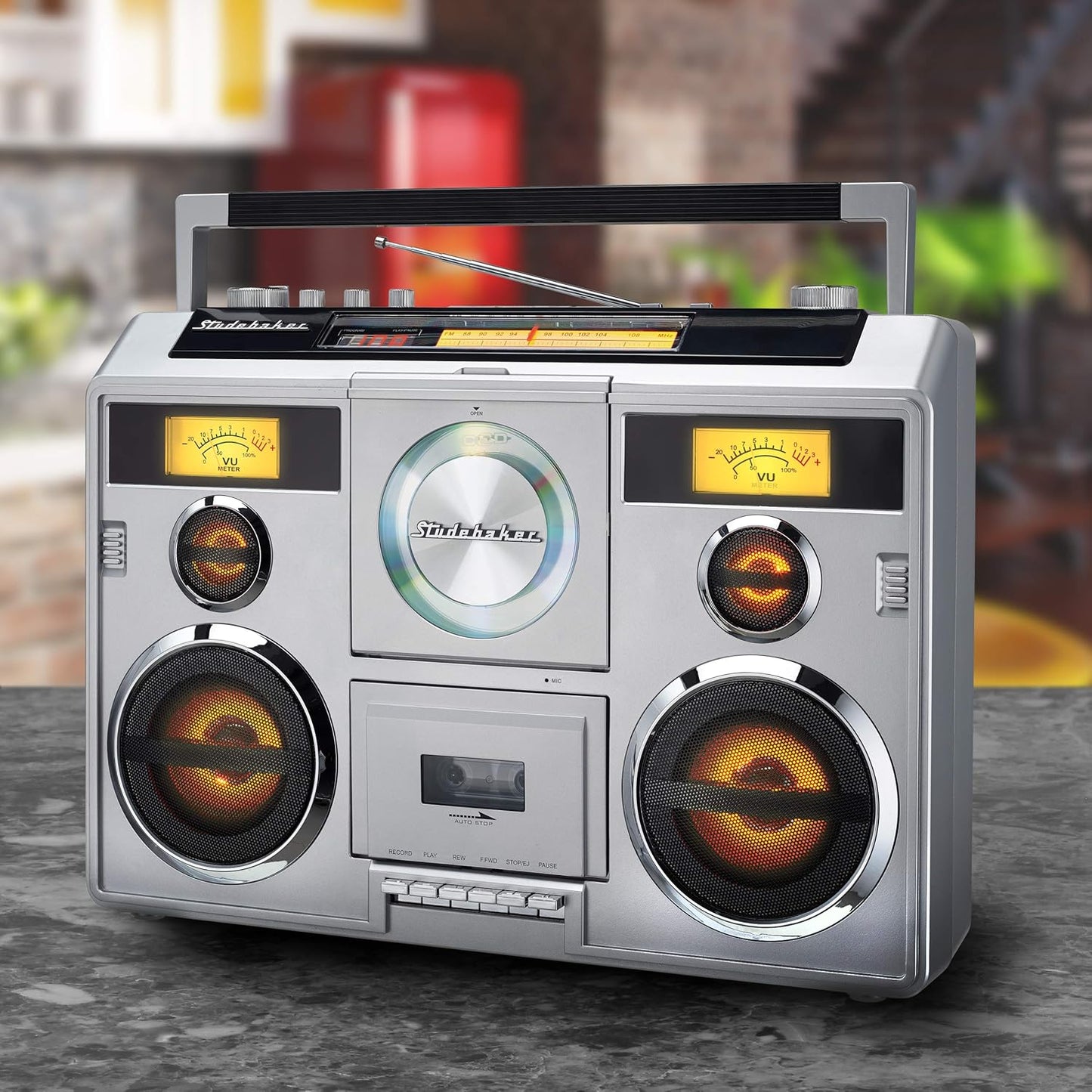 Sound Station Portable Stereo with Bluetooth/CD/AM-FM Radio/Cassette Recorder (Silver)