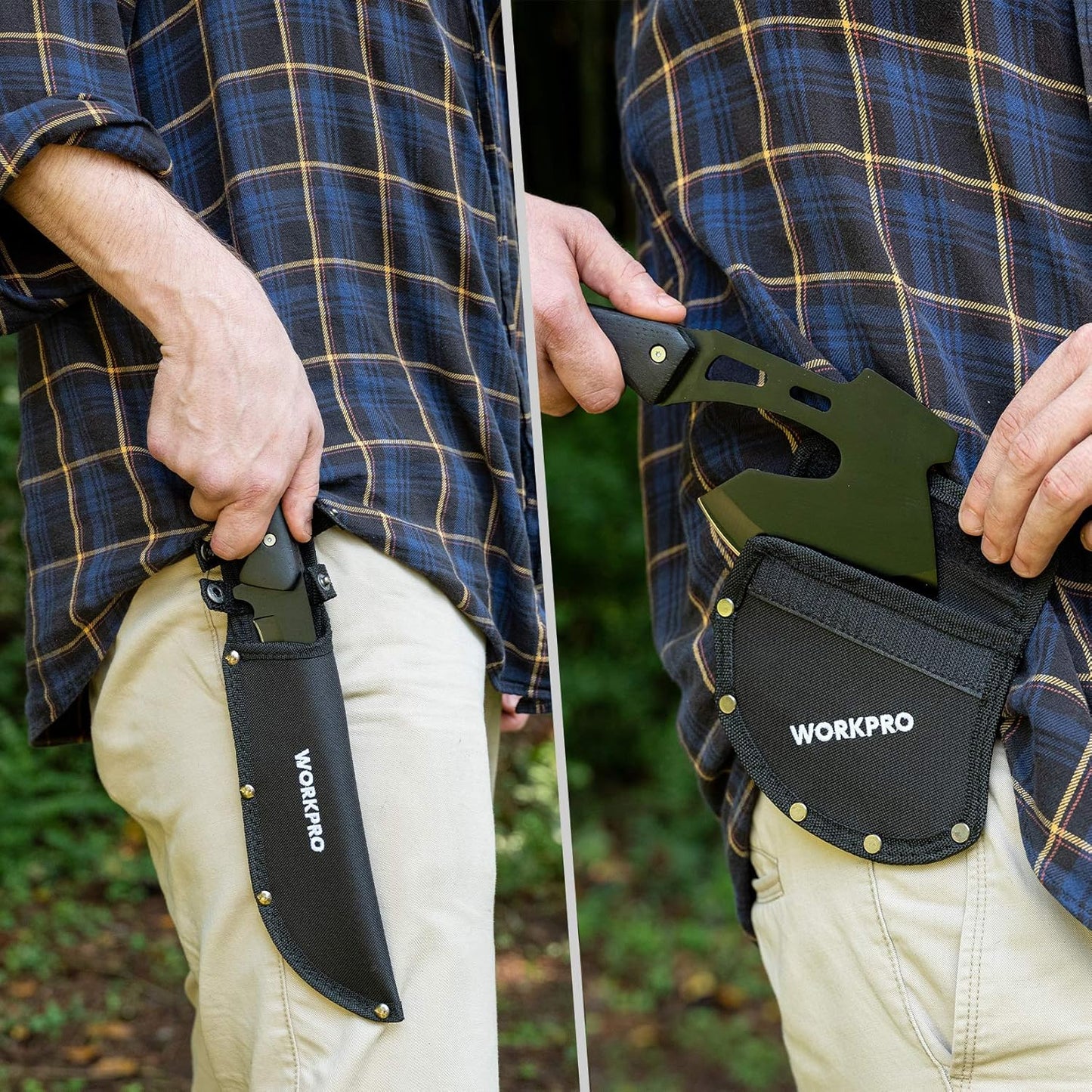 WORKPRO Axe and Fixed Blade Knife Combo Set, Full Tang, Wood Handle, for Outdoor Camping Survival Hunting Hiking, Nylon Sheath Included