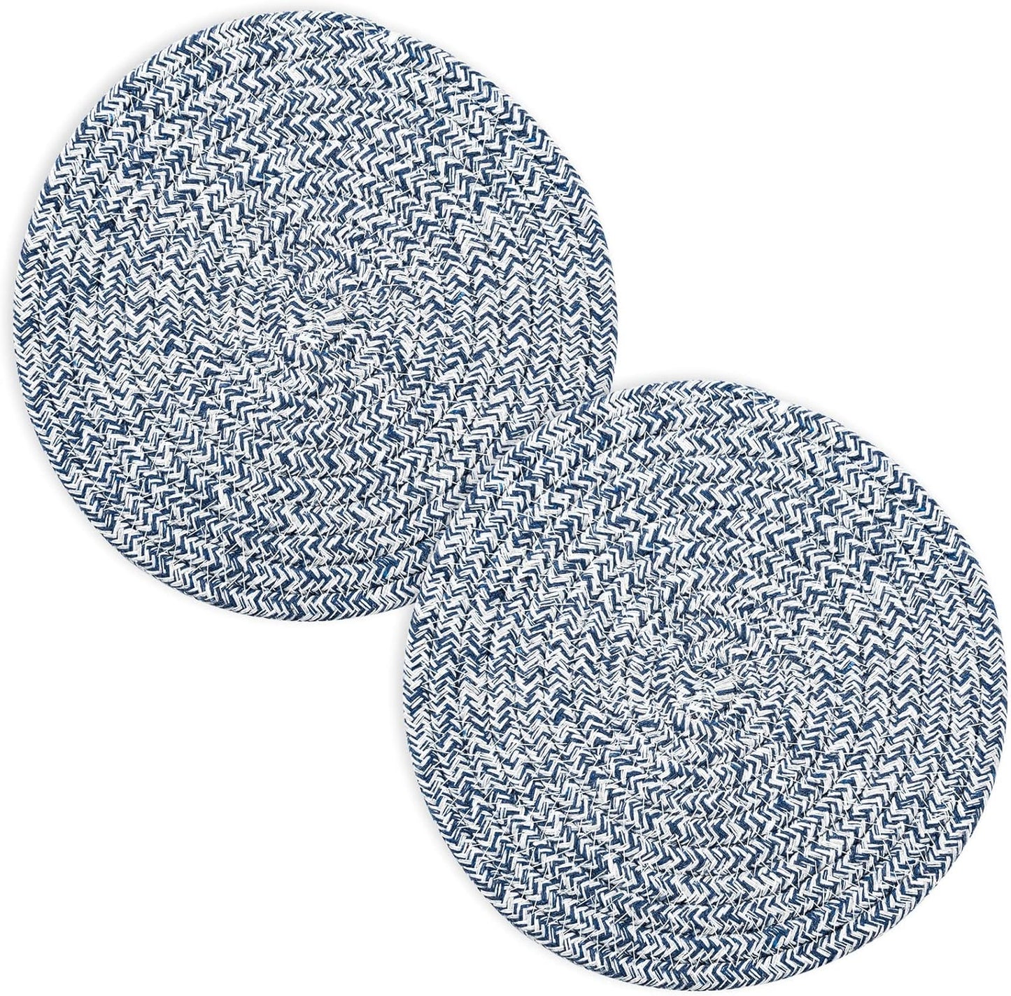 Trivets for Hot Dishes, Pots and Pans, 8 Inches Hot Pads 5 Pcs, Pot Holders for Kitchen, Heat Resistant Mat Protect Counter, Coasters Set Home Essentials Farmhouse Decor (Blue)