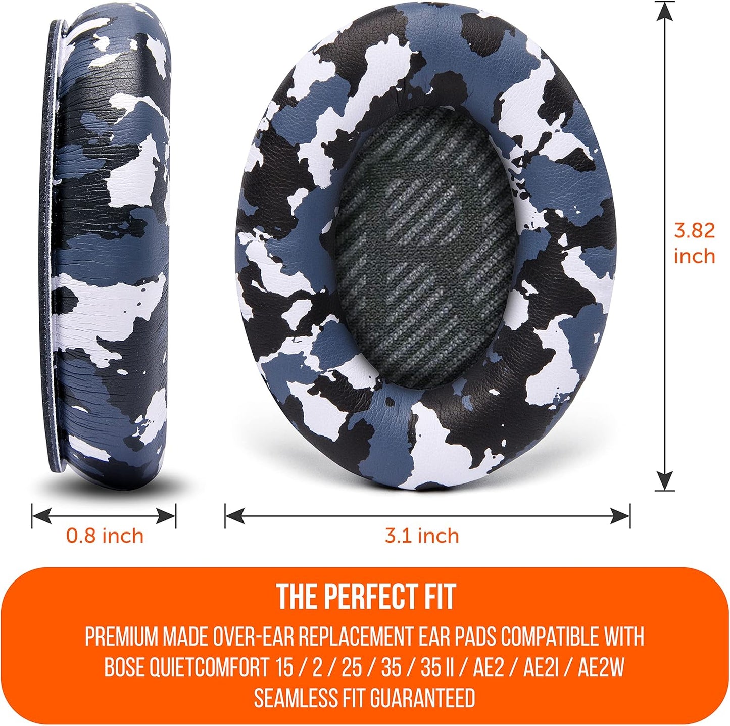 WC Wicked Cushions Upgraded Replacement Ear Pads for Bose QC35 & QC35ii (QuietComfort 35) Headphones & More - Softer Leather, Luxurious Memory Foam, Added Thickness, Extra Durability | Midnight Blue